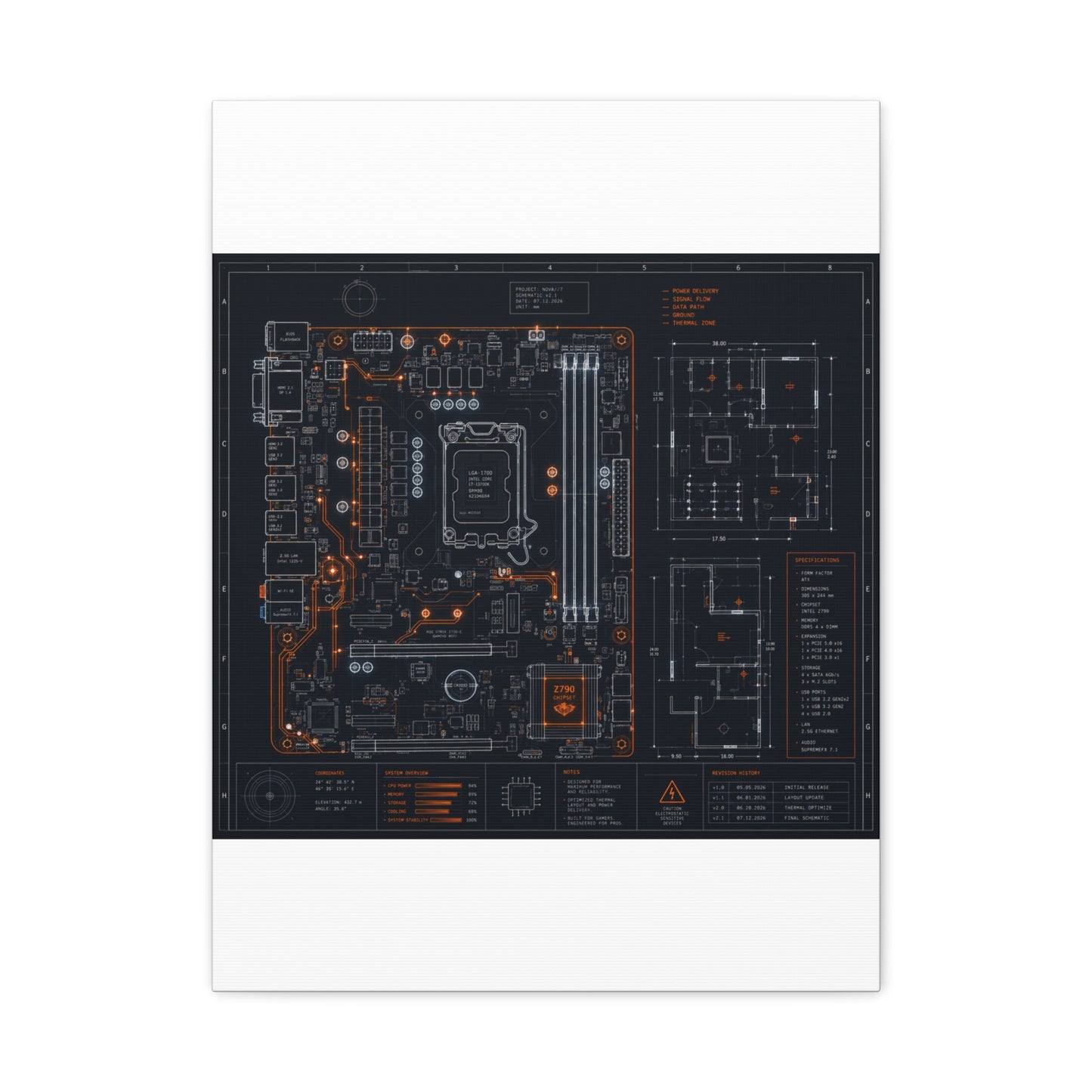 Custom Printed Circuit Board Matte Canvas Wall Art – 60 Sizes, Vertical, Horizontal & Square