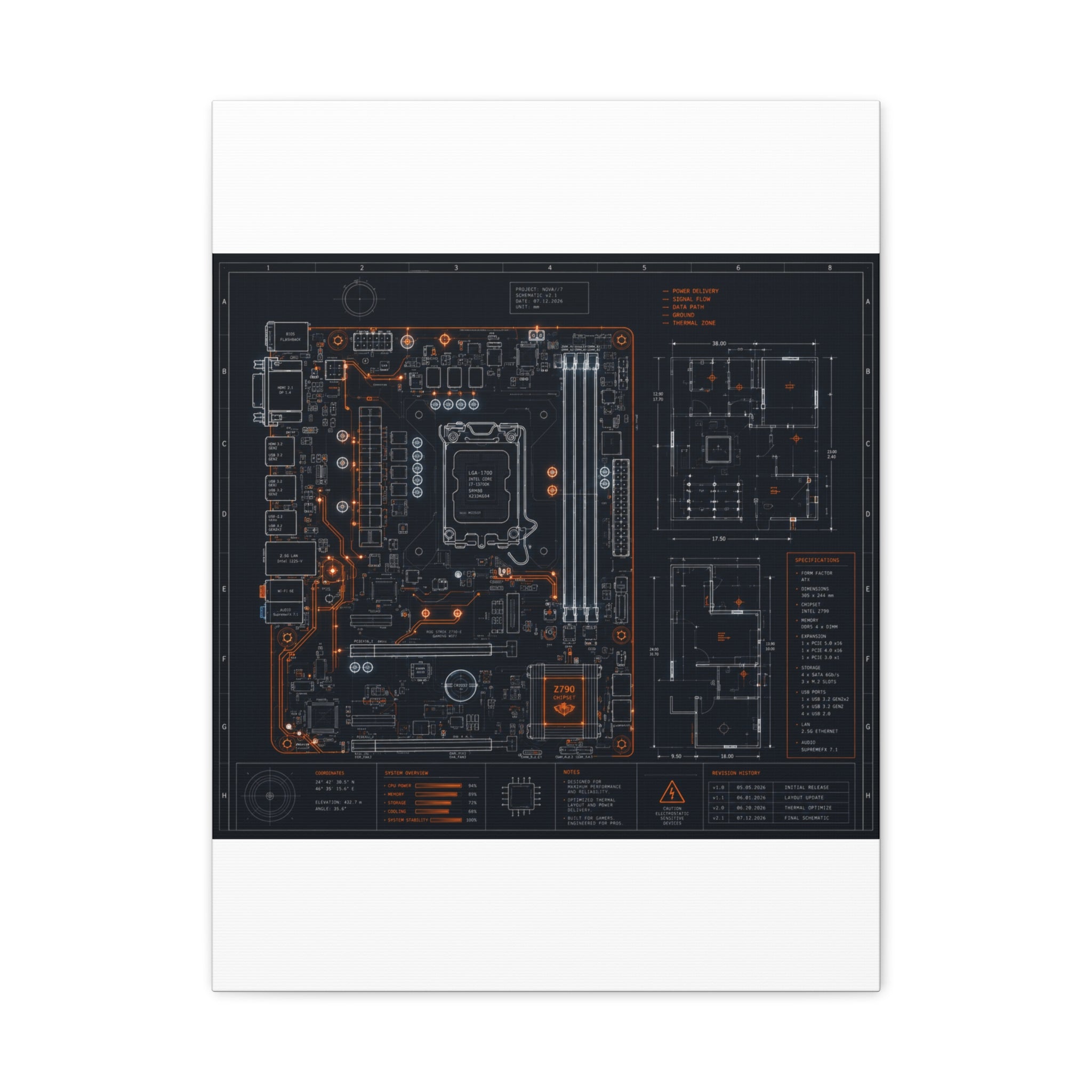 Custom Printed Minimalist Circuit Board Matte Canvas