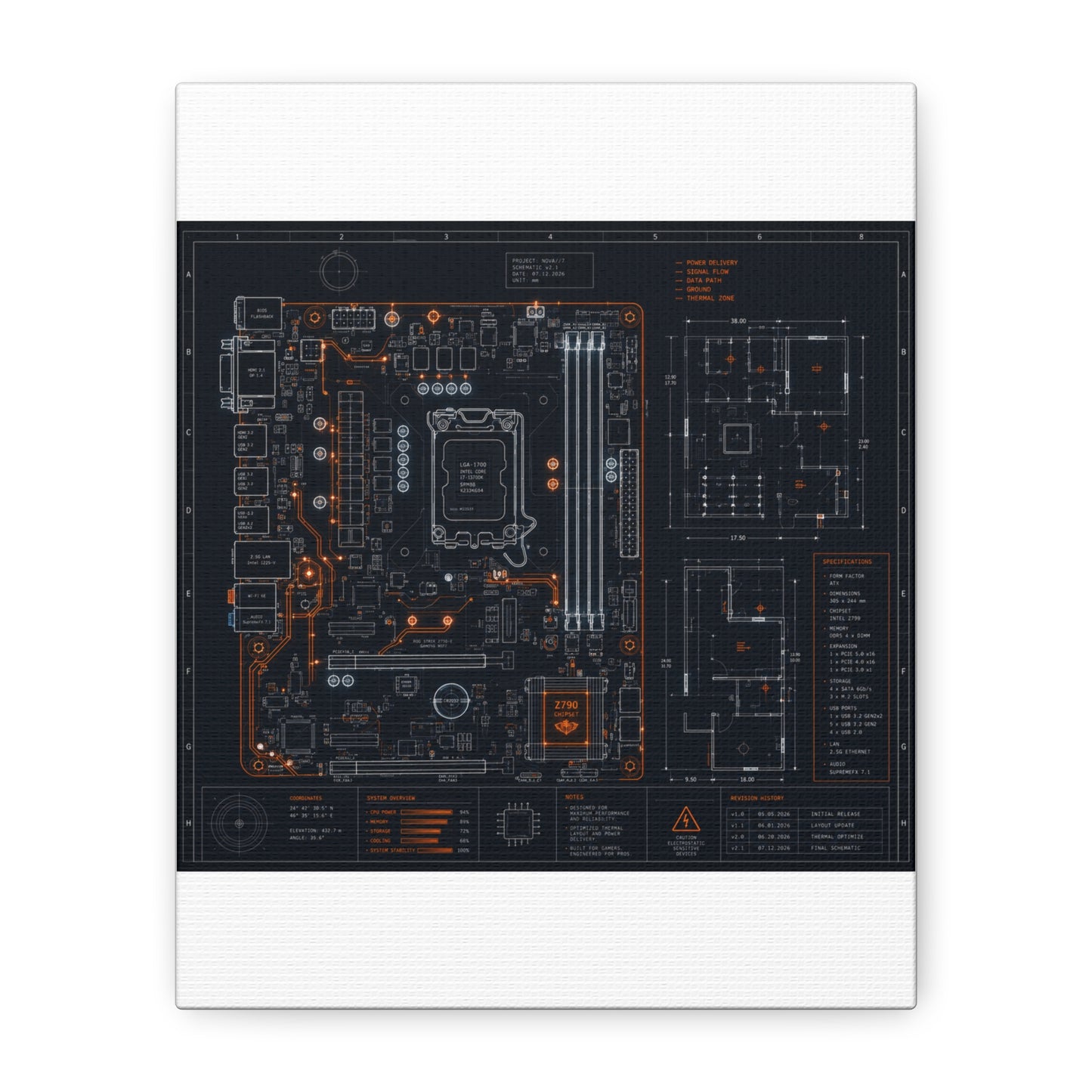 Custom Printed Circuit Board Matte Canvas Wall Art – 60 Sizes, Vertical, Horizontal & Square
