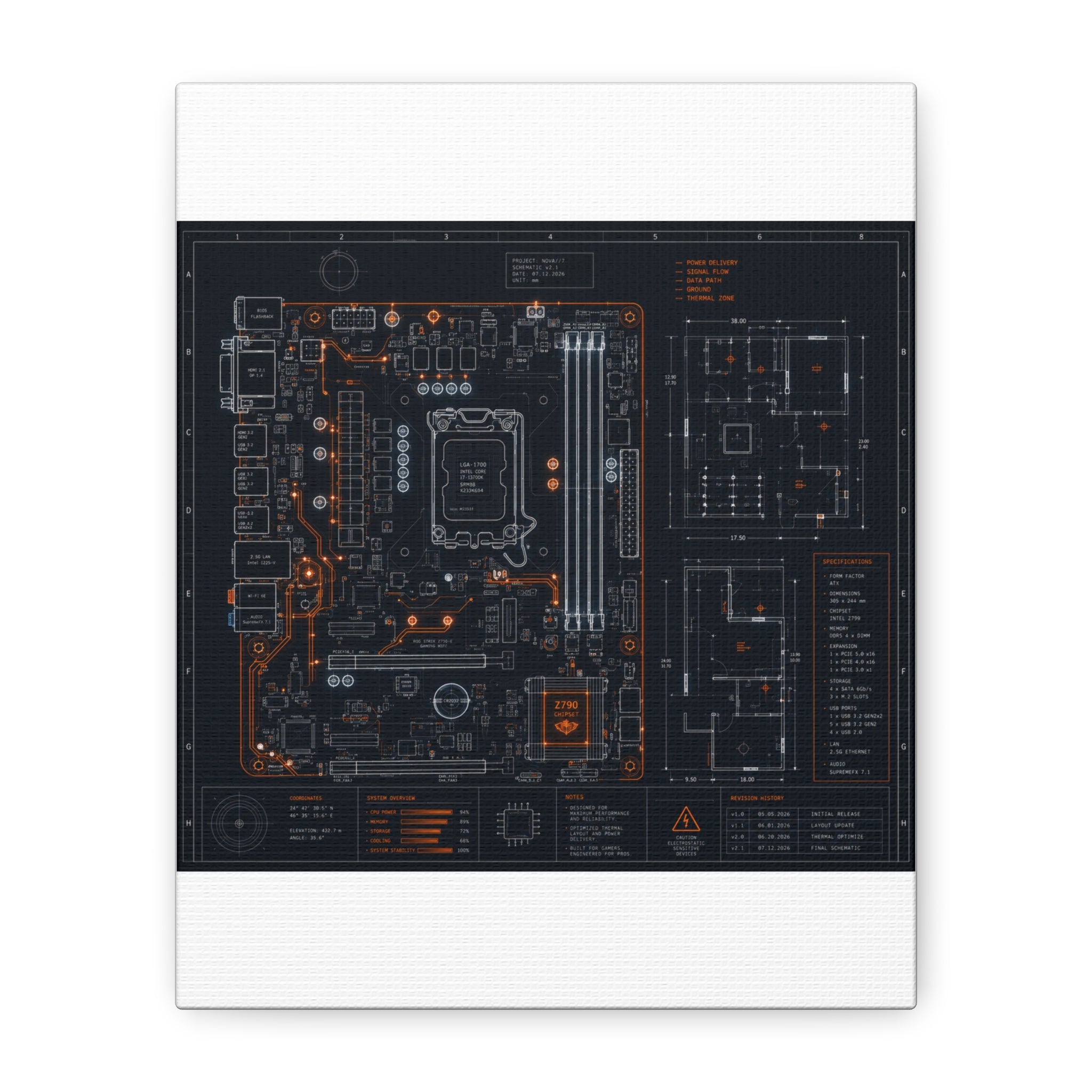 Custom Printed Minimalist Circuit Board Matte Canvas