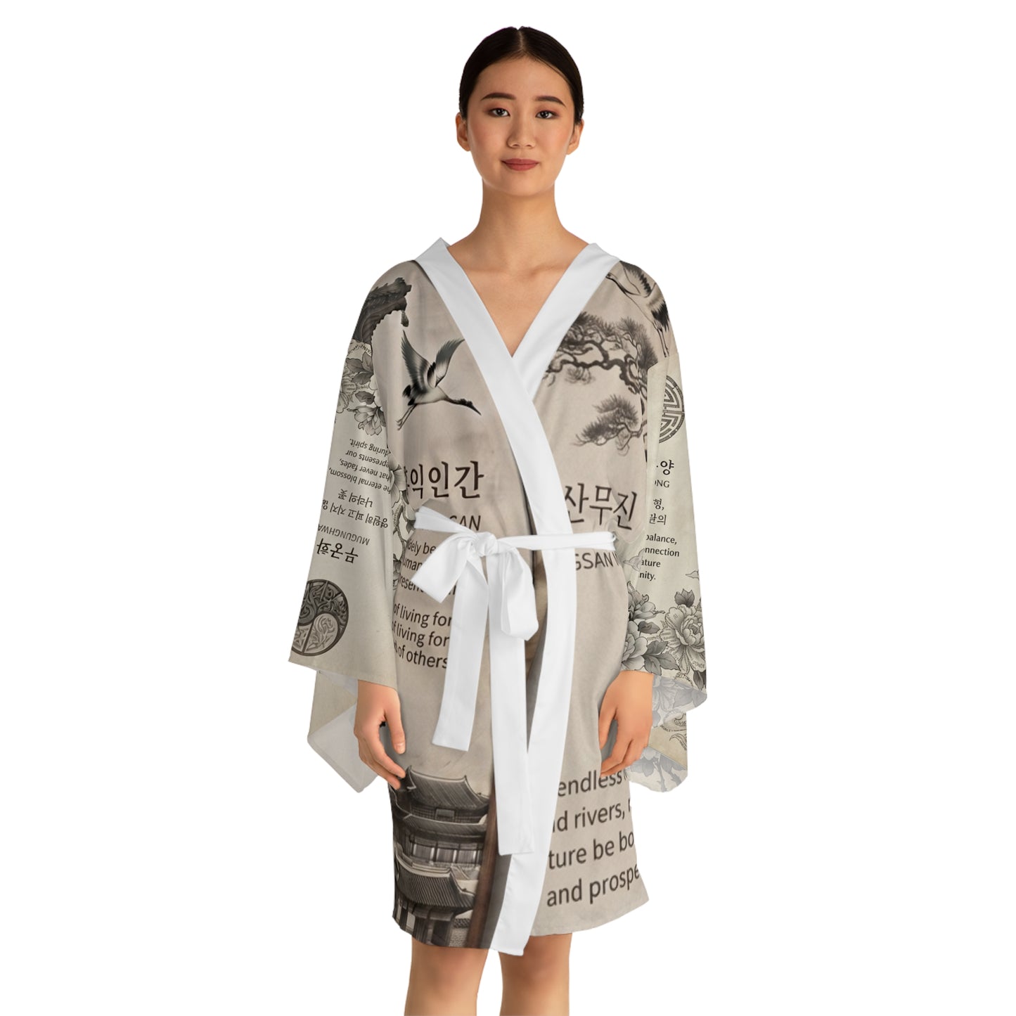 Custom Printed Korean Heritage Kimono Robe – 'GANGSAN MUJIN' Traditional Yin-Yang Design