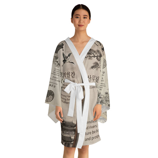 Custom Printed Korean Heritage Kimono Robe – 'GANGSAN MUJIN' Traditional Yin-Yang Design