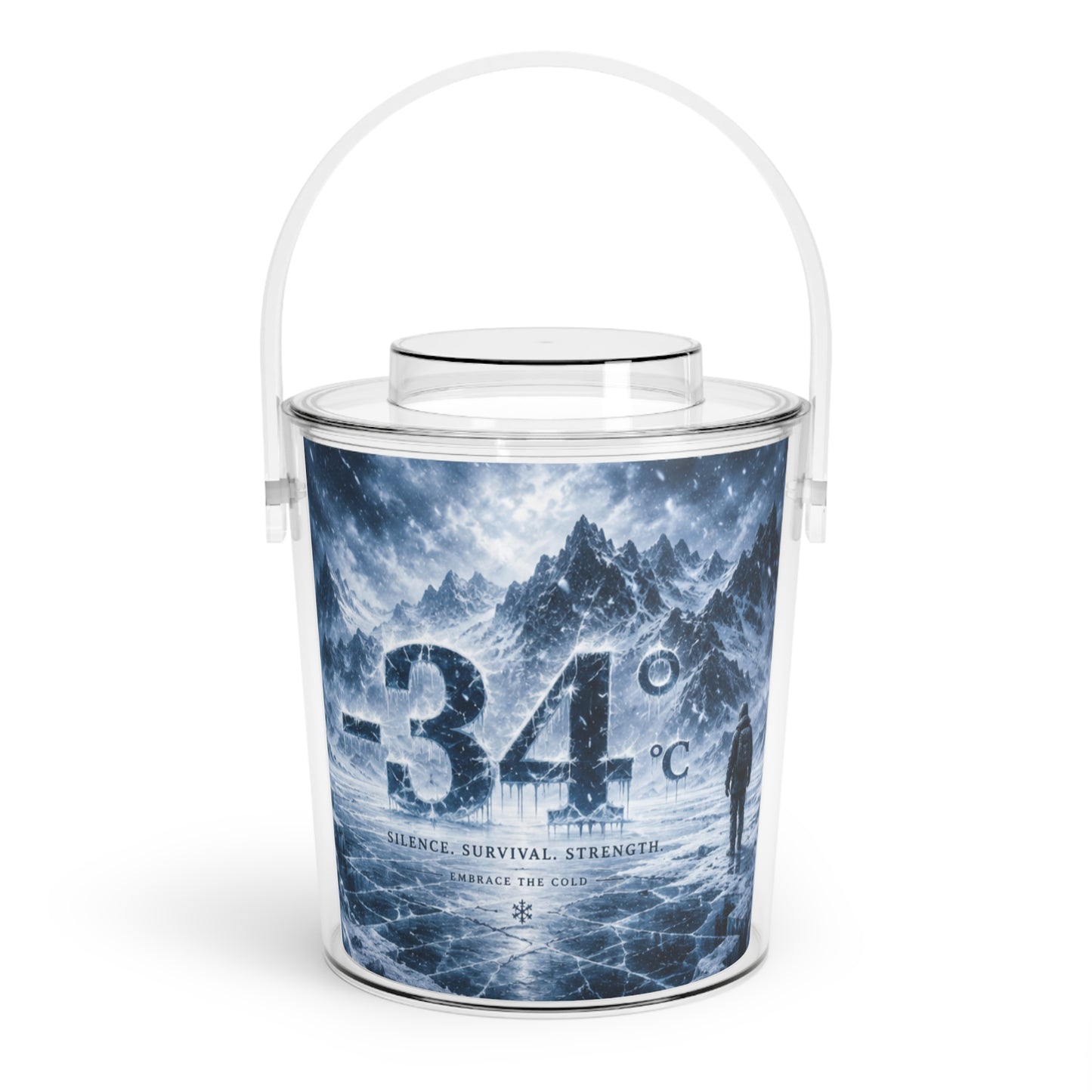 Custom Printed Ice Bucket — Arctic Survival Graphic (-34C) with Mountains & Explorer