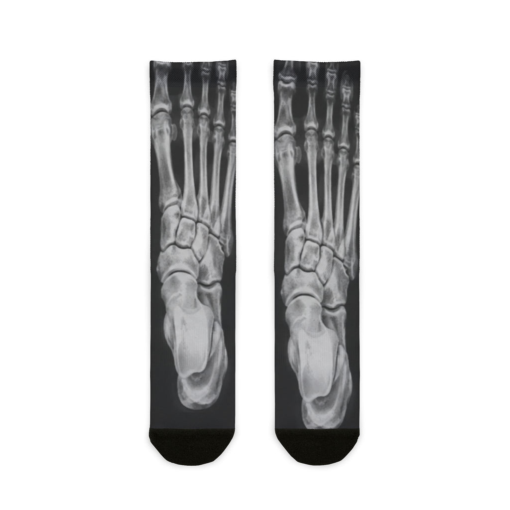 Custom Printed  X-Ray Foot Skeleton Crew Socks — Gothic Halloween Sublimation Socks