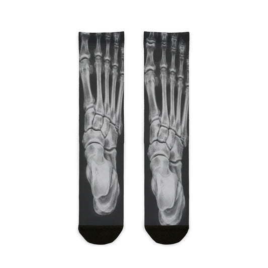 Custom Printed  X-Ray Foot Skeleton Crew Socks — Gothic Halloween Sublimation Socks