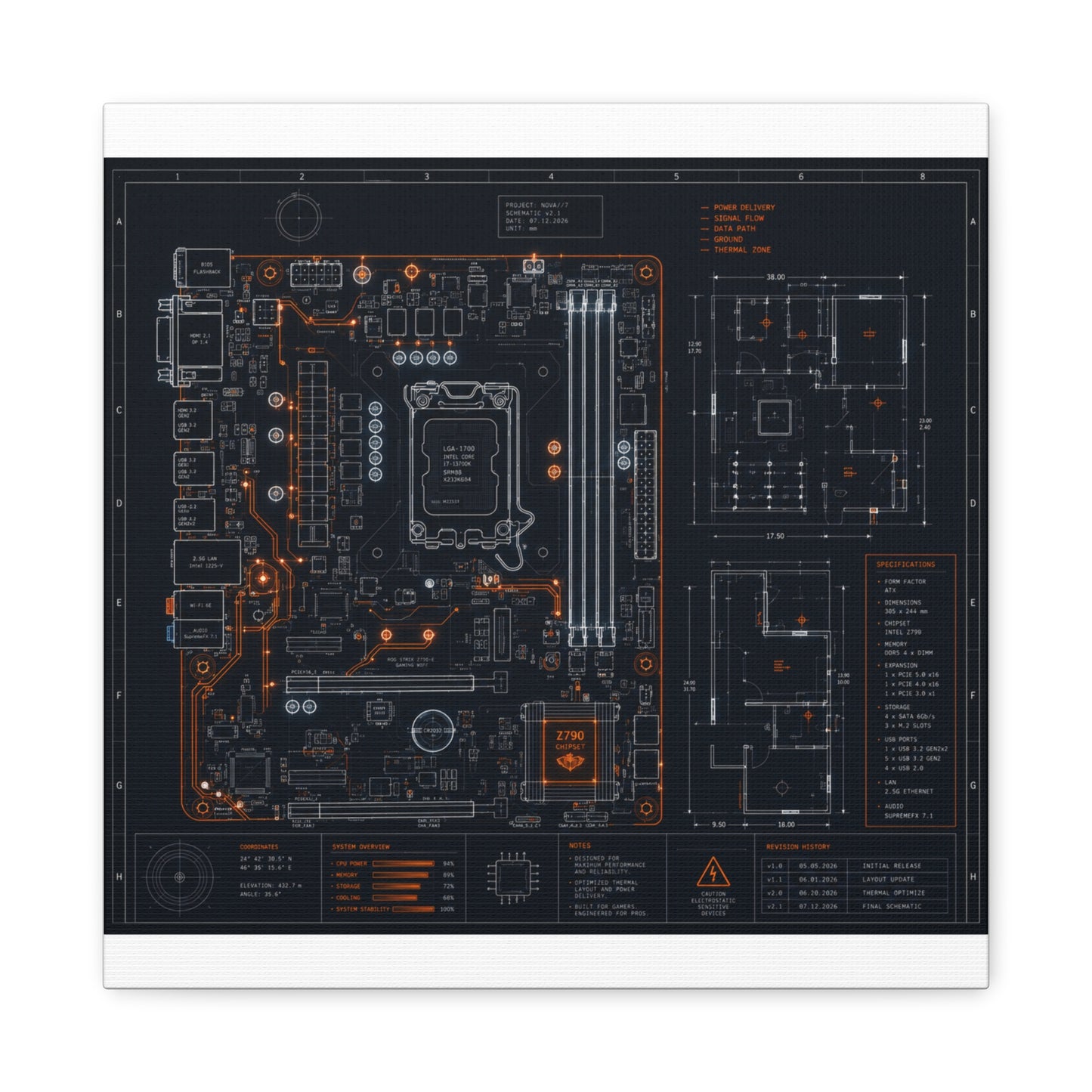 Custom Printed Circuit Board Matte Canvas Wall Art – 60 Sizes, Vertical, Horizontal & Square