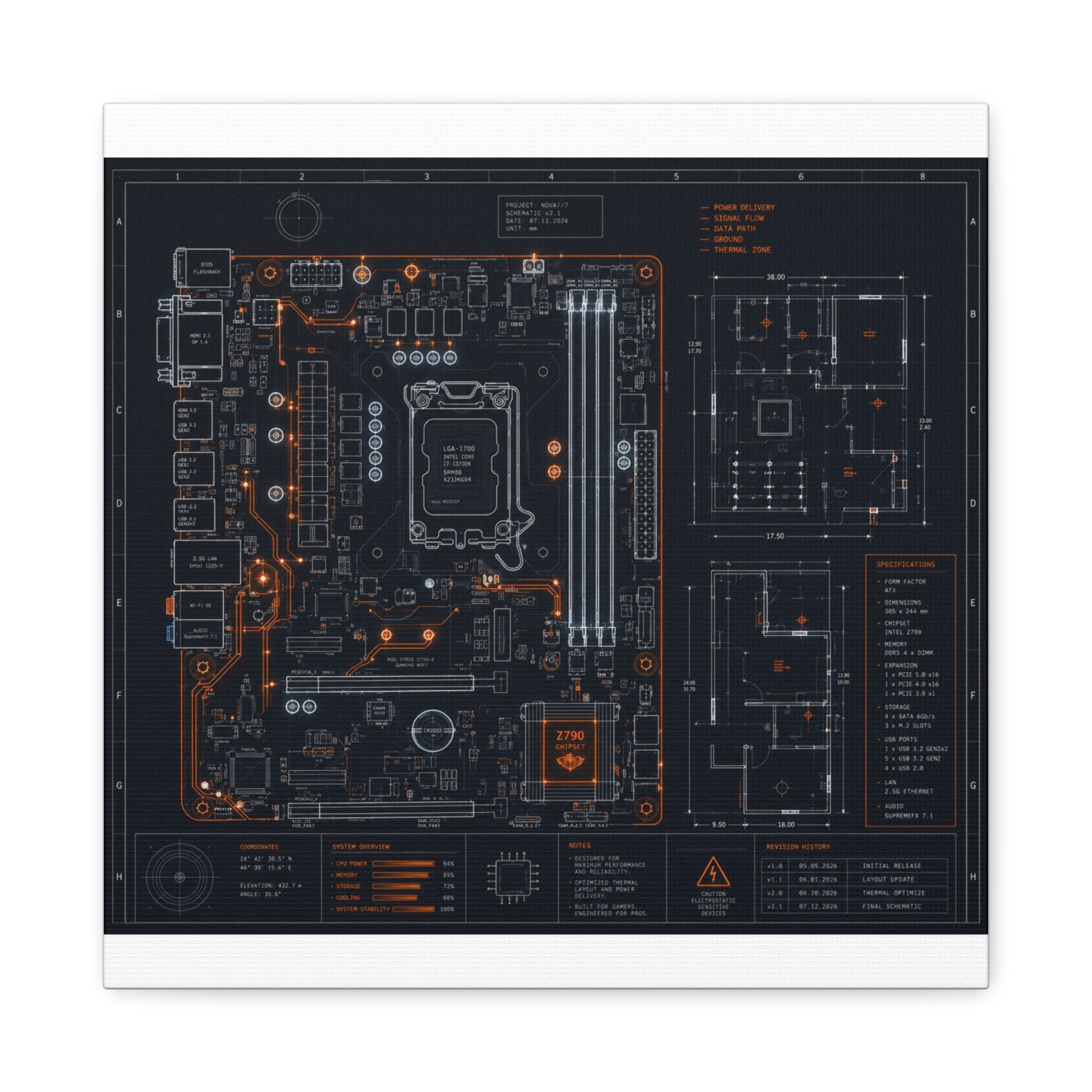 Custom Printed Minimalist Circuit Board Matte Canvas