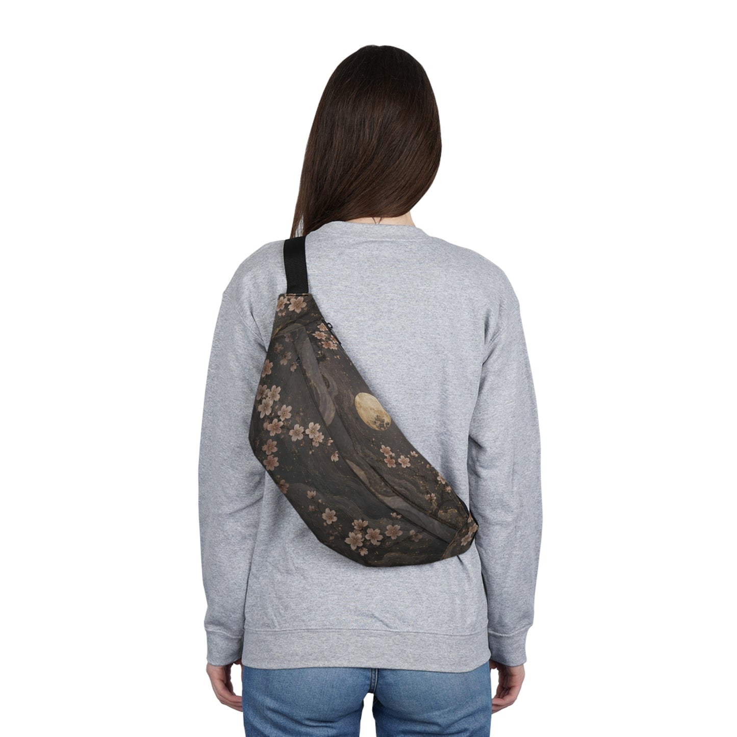 Custom Printed Moonlit Cherry Blossom Fanny Pack – Adjustable, Hands-Free, All-Over Print