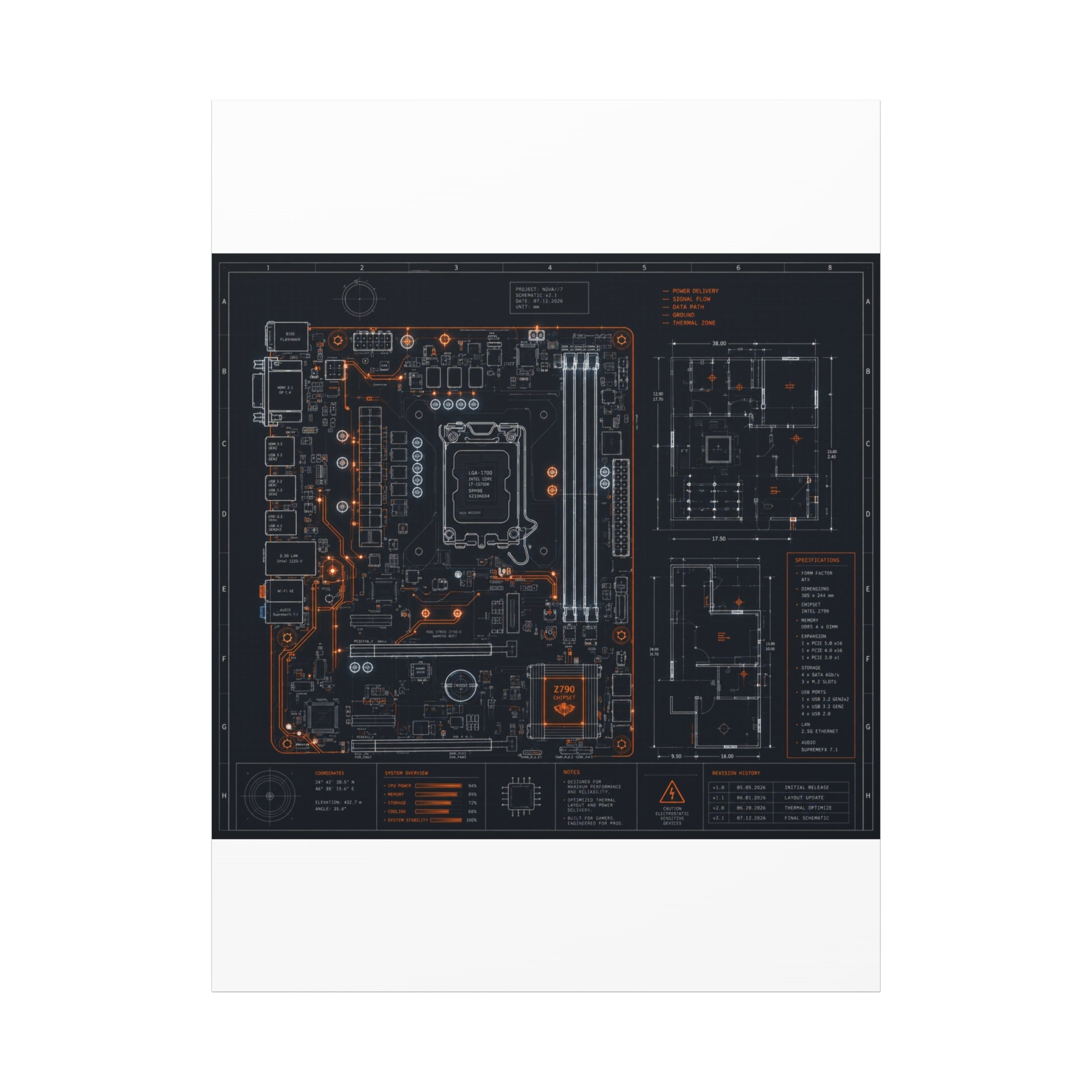 Custom Printed Minimalist Circuit Board Matte Canvas