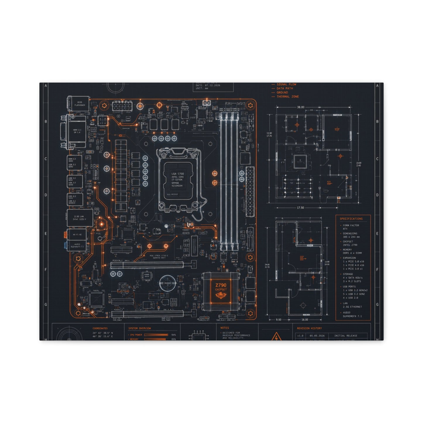 Custom Printed Circuit Board Matte Canvas Wall Art – 60 Sizes, Vertical, Horizontal & Square