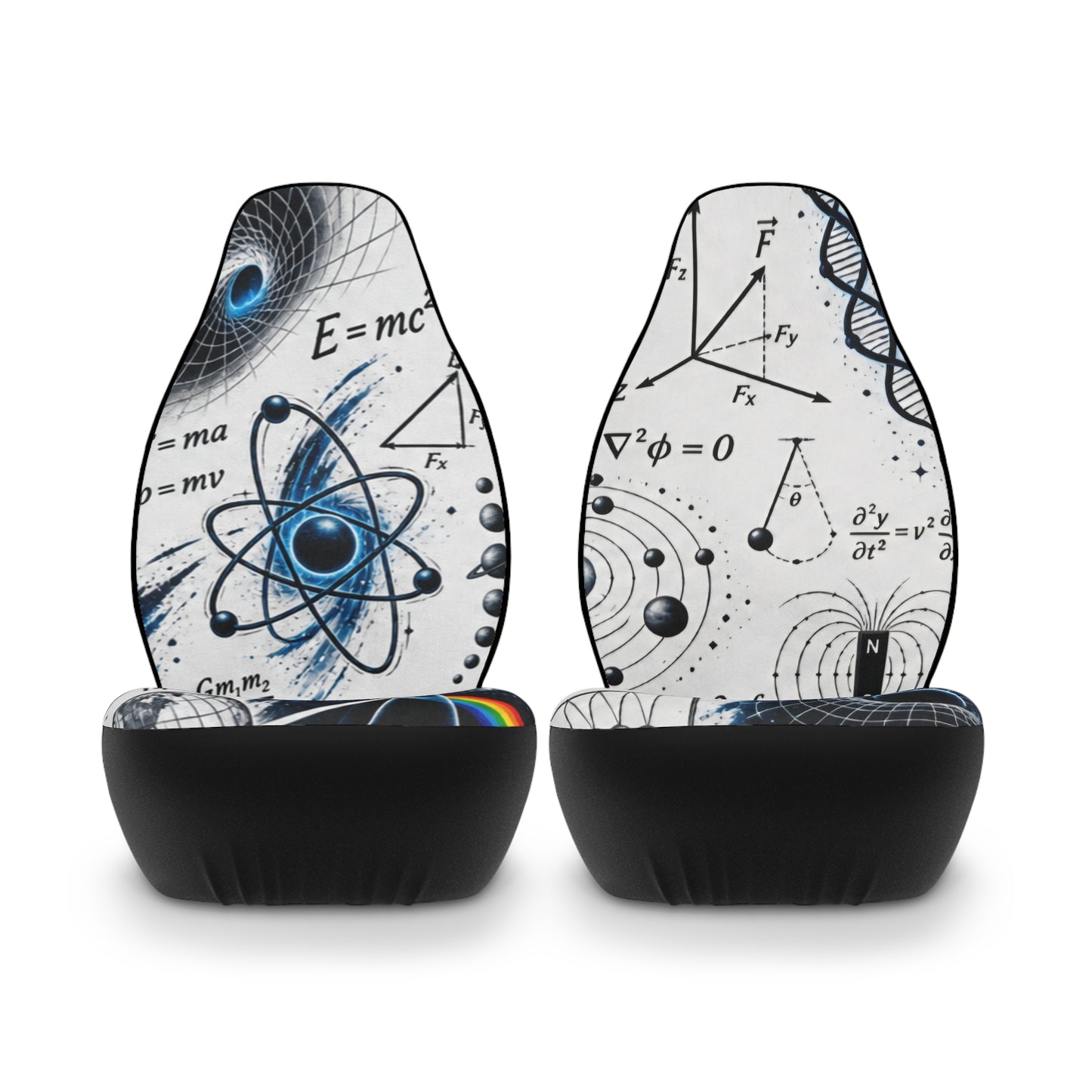 Custom Printed Science Formula Polyester Car Seat Covers — Physics Equations & Atom Design
