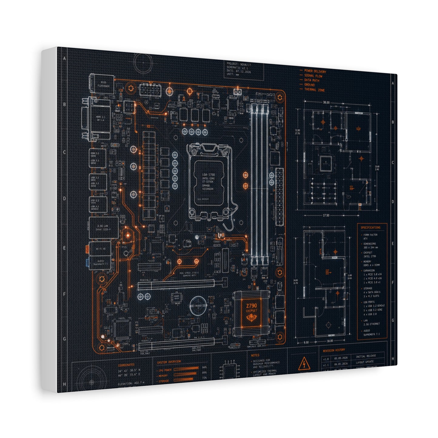 Custom Printed Circuit Board Matte Canvas Wall Art – 60 Sizes, Vertical, Horizontal & Square