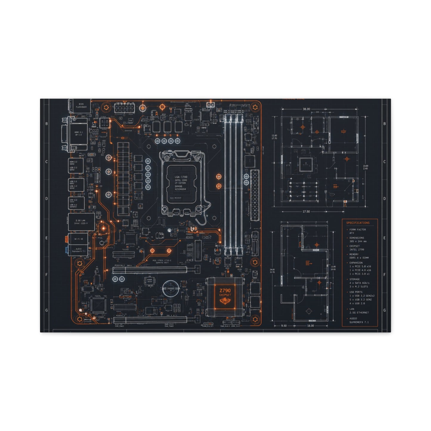Custom Printed Circuit Board Matte Canvas Wall Art – 60 Sizes, Vertical, Horizontal & Square