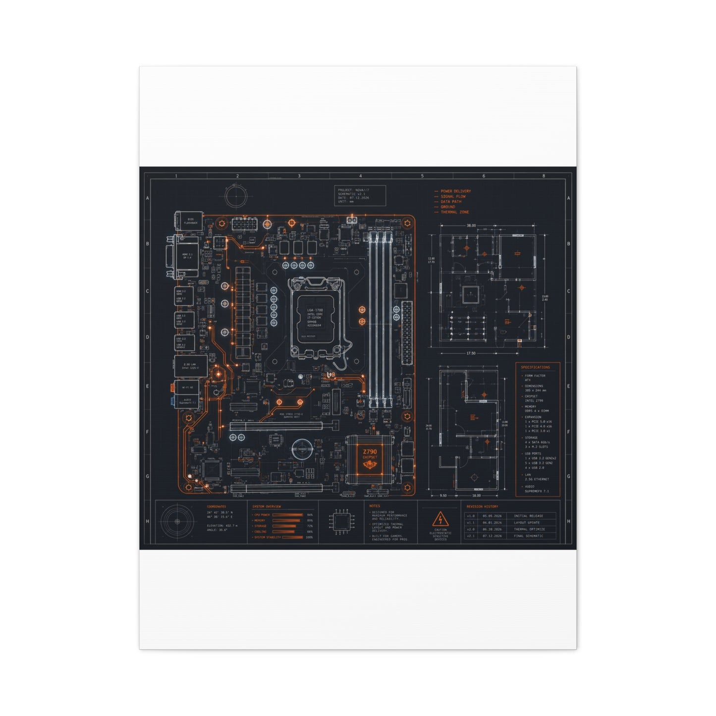 Custom Printed Circuit Board Matte Canvas Wall Art – 60 Sizes, Vertical, Horizontal & Square