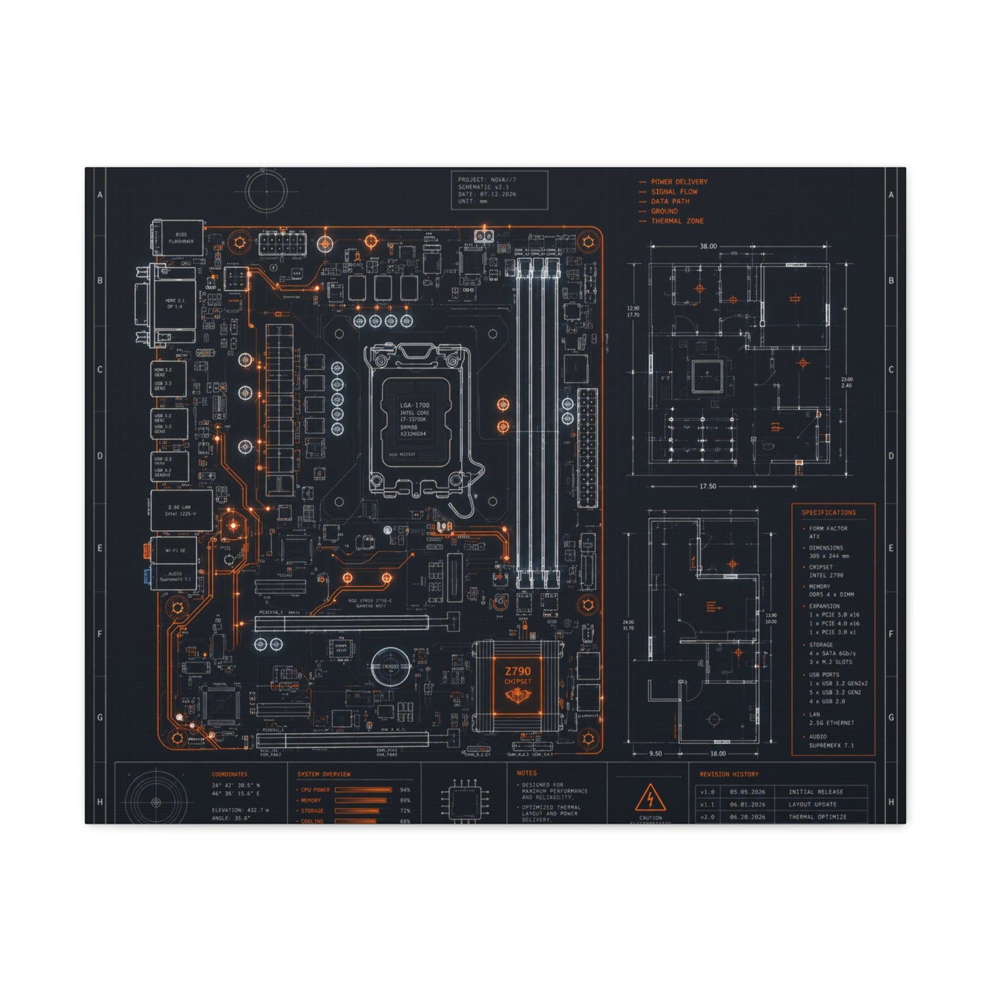 Custom Printed Circuit Board Matte Canvas Wall Art – 60 Sizes, Vertical, Horizontal & Square