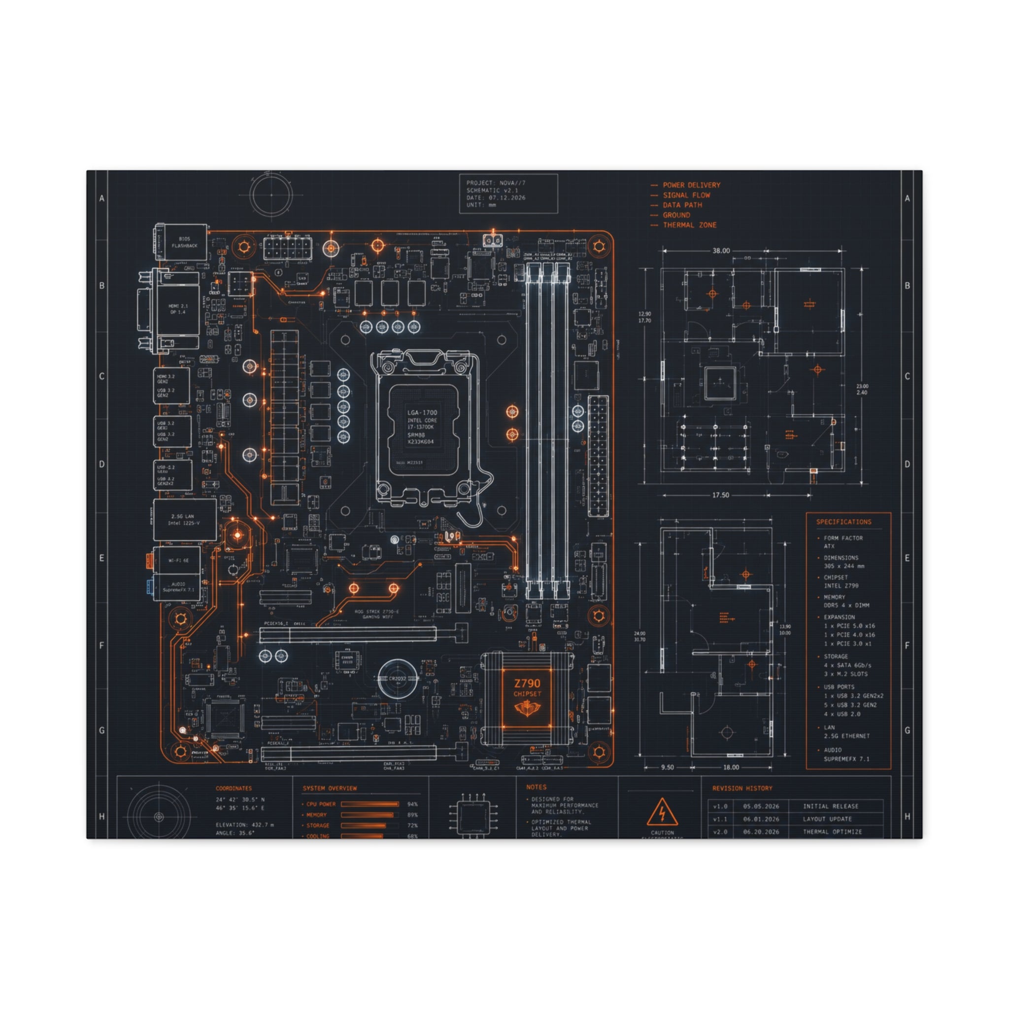Custom Printed Minimalist Circuit Board Matte Canvas