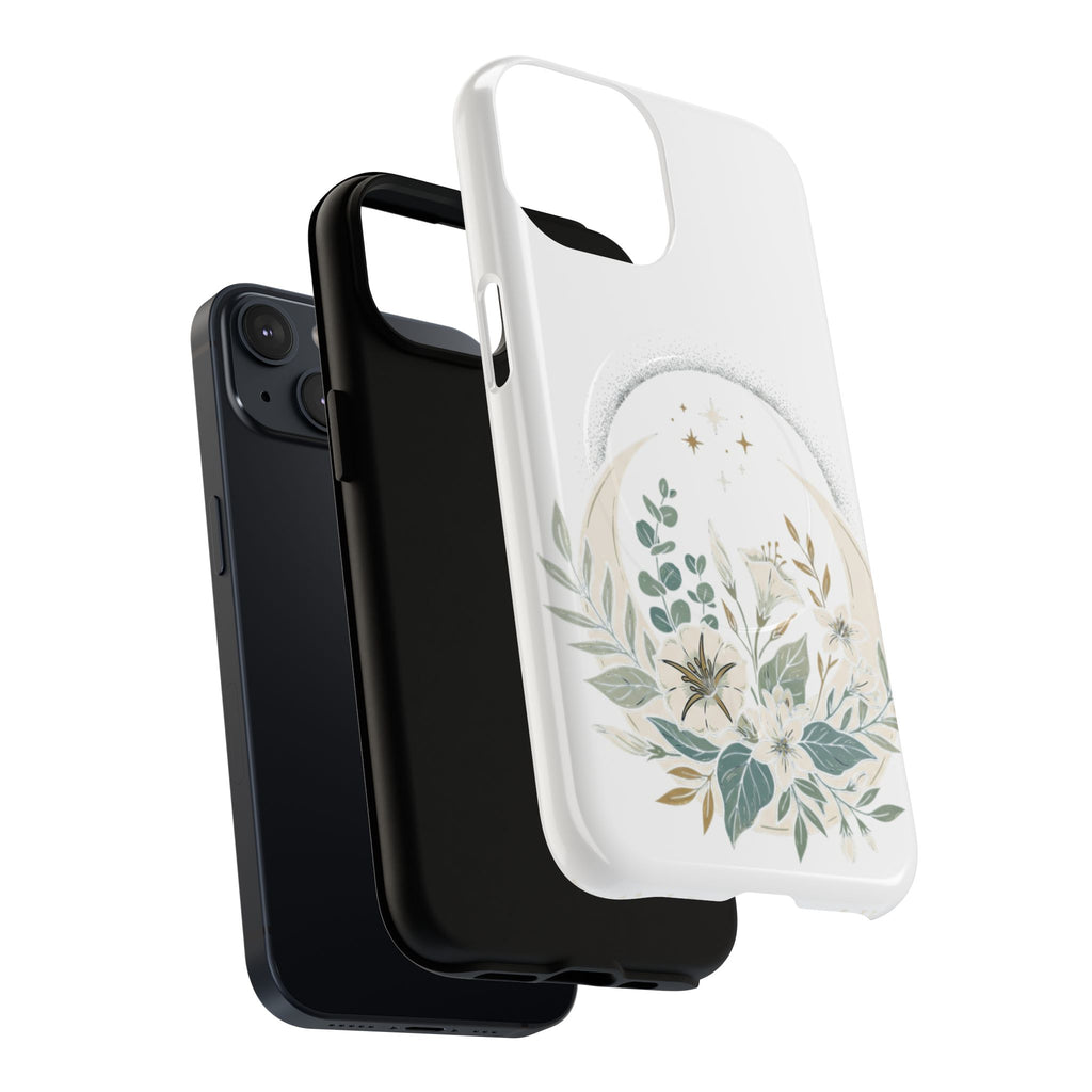 Floral Moon Magnetic Phone Case — Botanical iPhone Tough Case with Ring