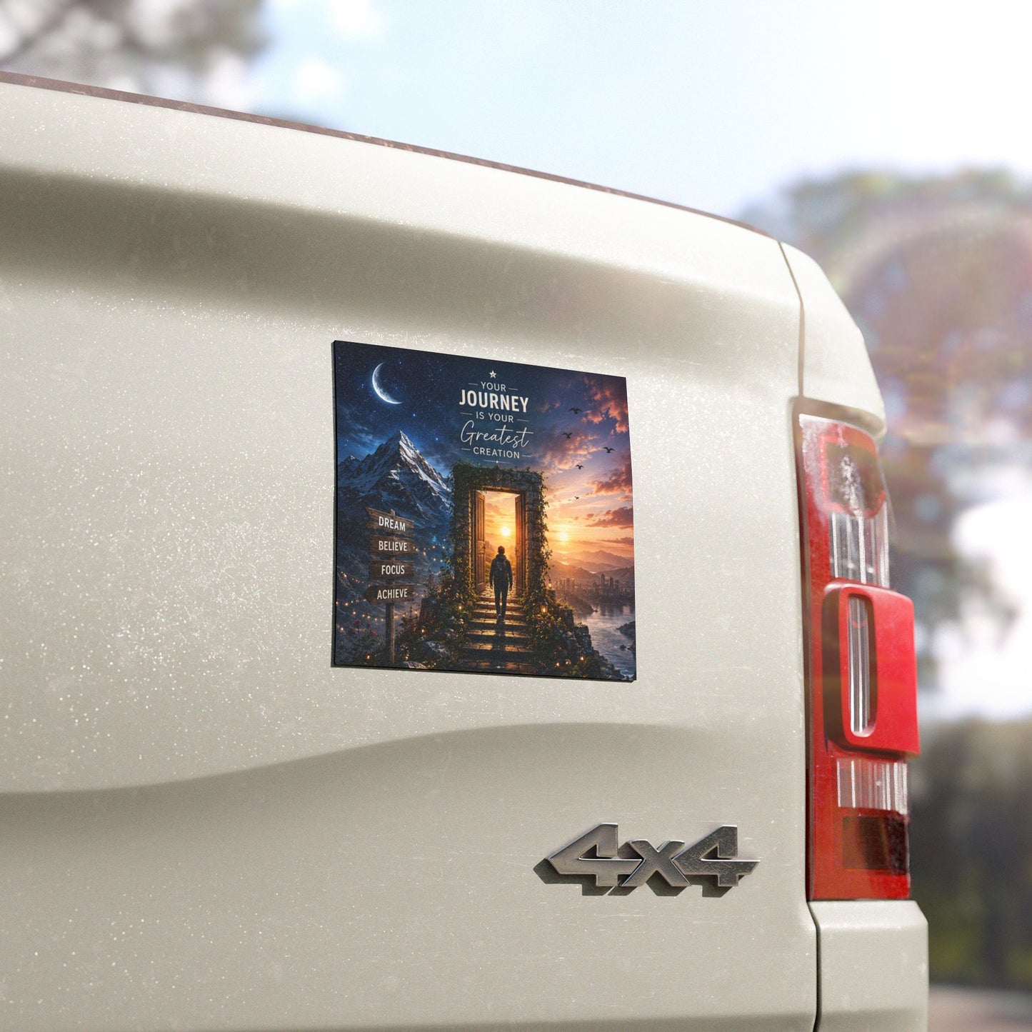 Custom Printed Car Magnet — “Your Journey Is Your Greatest Creation” Inspirational Travel Magnet