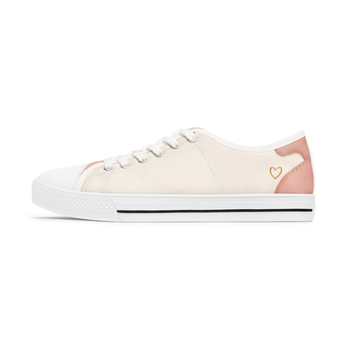 Custom Printed Women’s Low Top Canvas Sneakers – Blush Heart Design, Casual & Lightweight