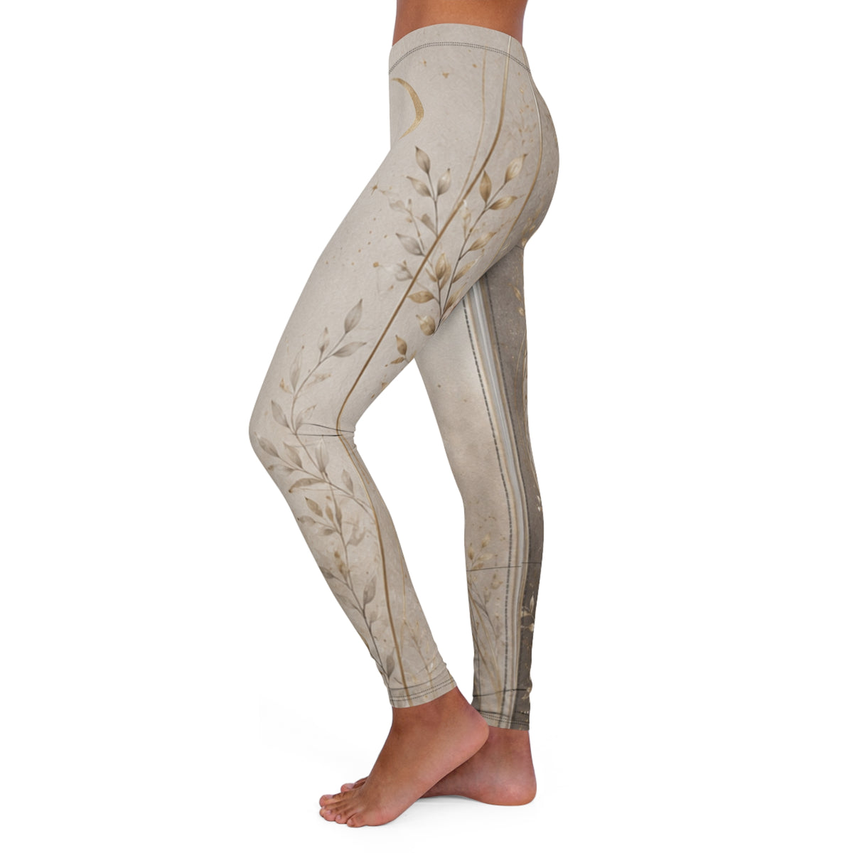 Custom Printed Moonlit Blossom Yoga Leggings – Floral Crescent Moon, 4-Way Stretch, High Waist