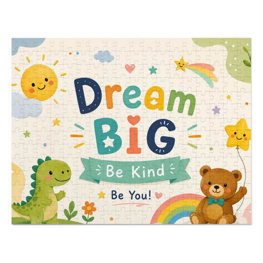 Custom Printed Kids Jigsaw Puzzle with Tin – “Dream Big, Be Kind, Be You” Inspirational Design
