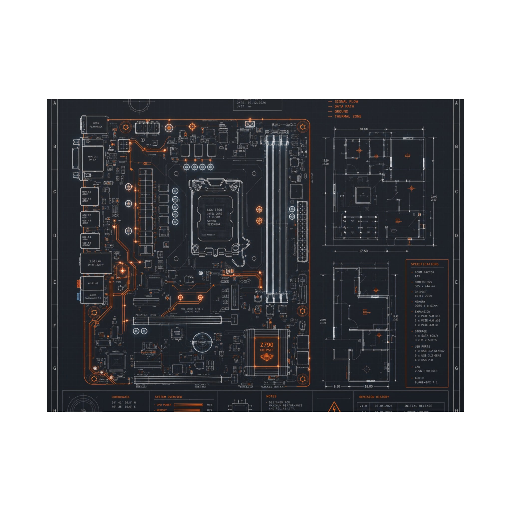 Custom Printed Minimalist Circuit Board Matte Canvas