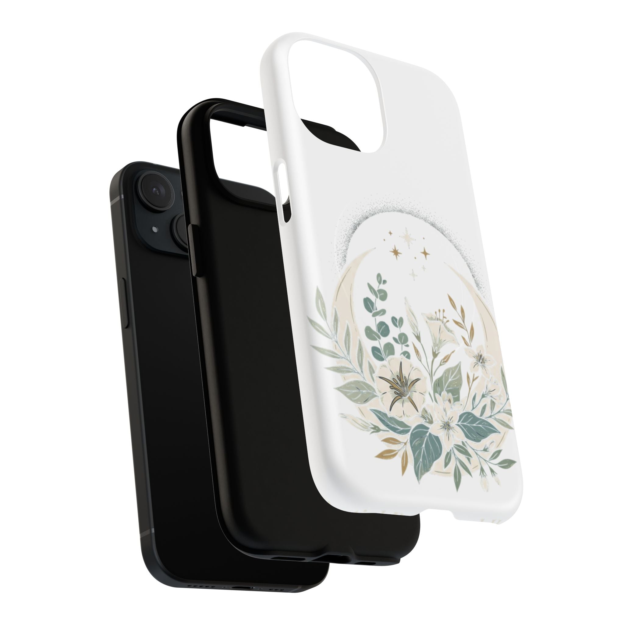 Floral Moon Magnetic Phone Case — Botanical iPhone Tough Case with Ring