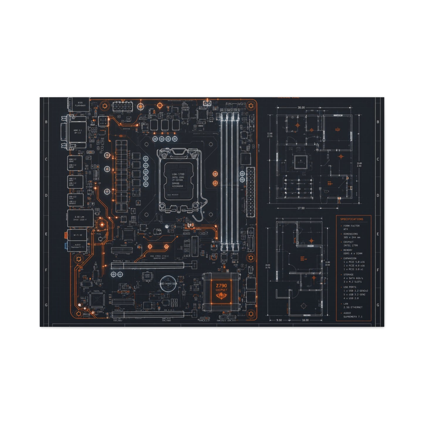 Custom Printed Circuit Board Matte Canvas Wall Art – 60 Sizes, Vertical, Horizontal & Square