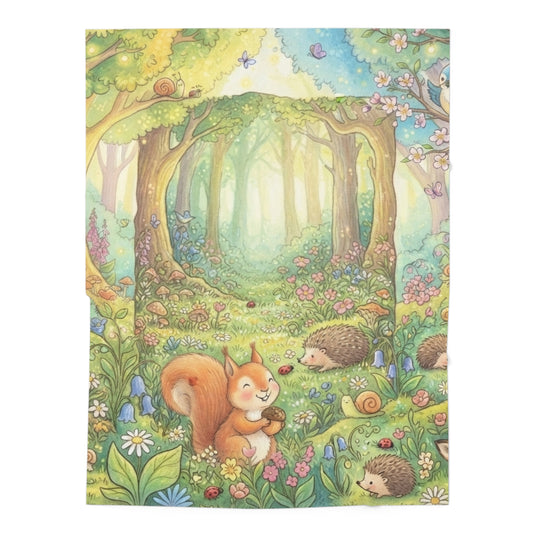 Custom Printed Woodland Baby Swaddle Blanket — Cute Squirrel & Hedgehog Nursery Wrap