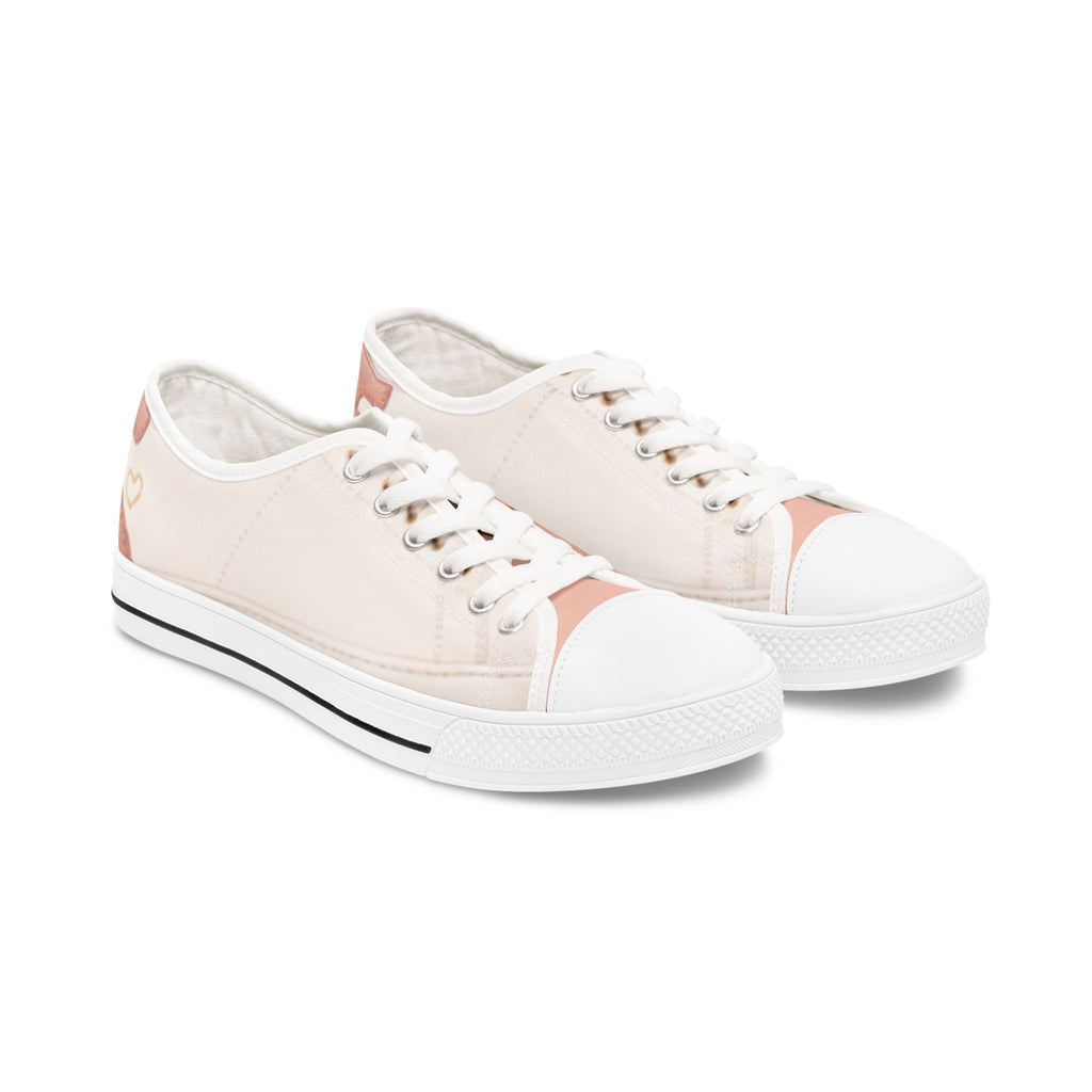 Custom Printed Women’s Low Top Canvas Sneakers – Blush Heart Design, Casual & Lightweight