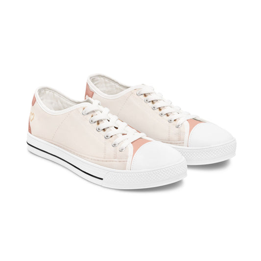 Custom Printed Women’s Low Top Canvas Sneakers – Blush Heart Design, Casual & Lightweight