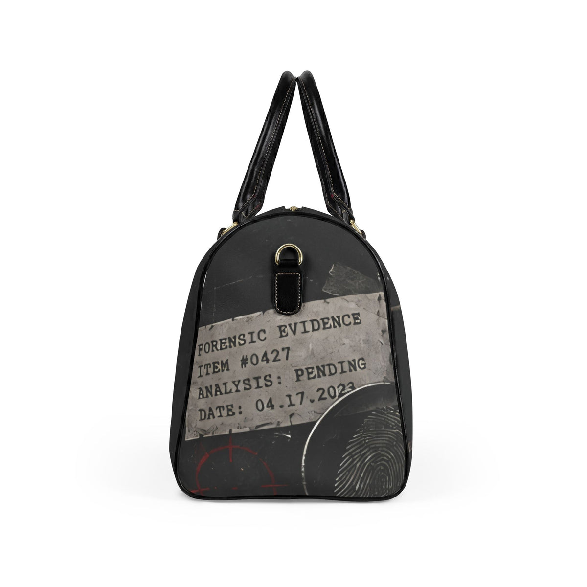 Custom Printed Unsolved Case File Faux Leather Travel Bag – Detective Crime Scene Duffle with Fingerprint Design - Mayon Finds