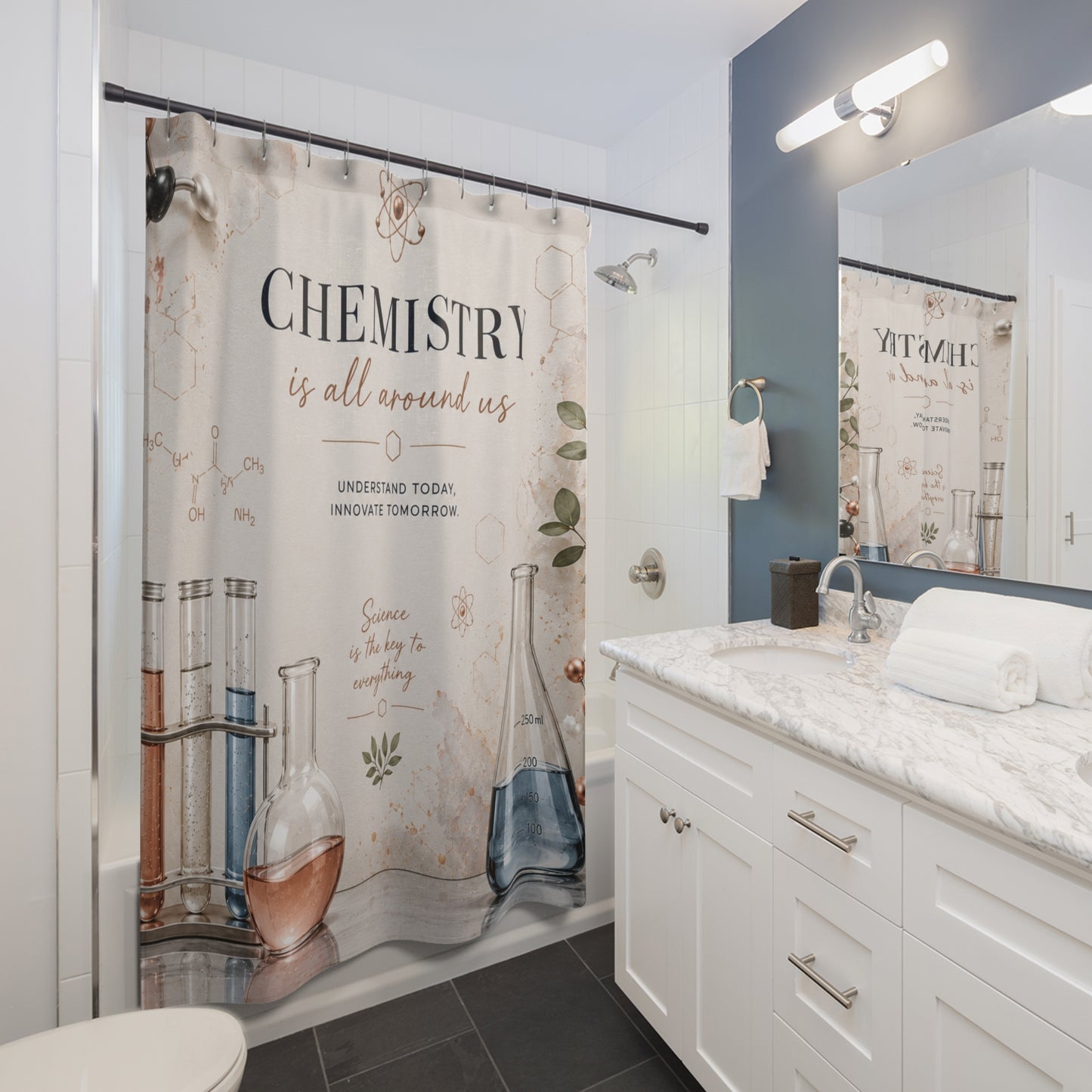 Custom Printed Chemistry Shower Curtain – Educational Science Bathroom Decor