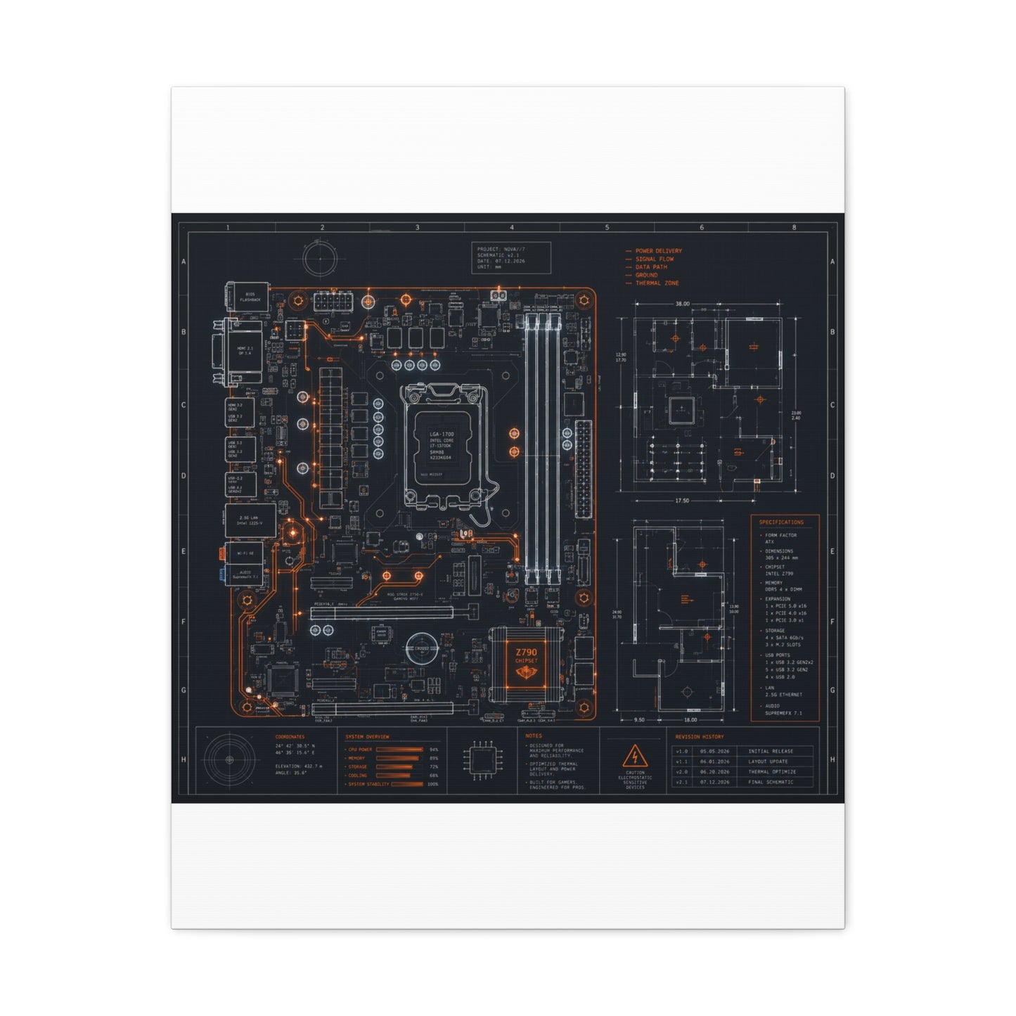 Custom Printed Circuit Board Matte Canvas Wall Art – 60 Sizes, Vertical, Horizontal & Square