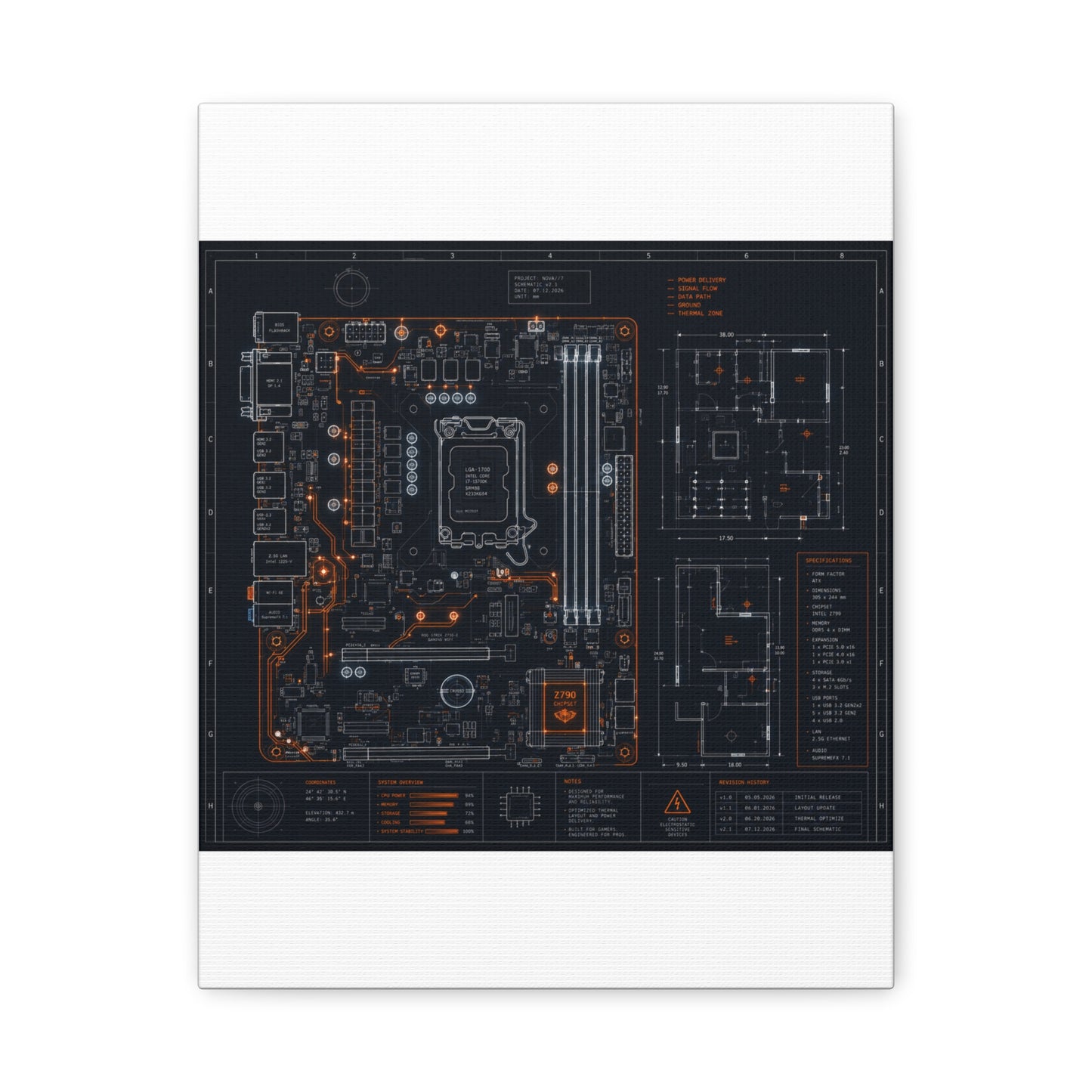 Custom Printed Circuit Board Matte Canvas Wall Art – 60 Sizes, Vertical, Horizontal & Square
