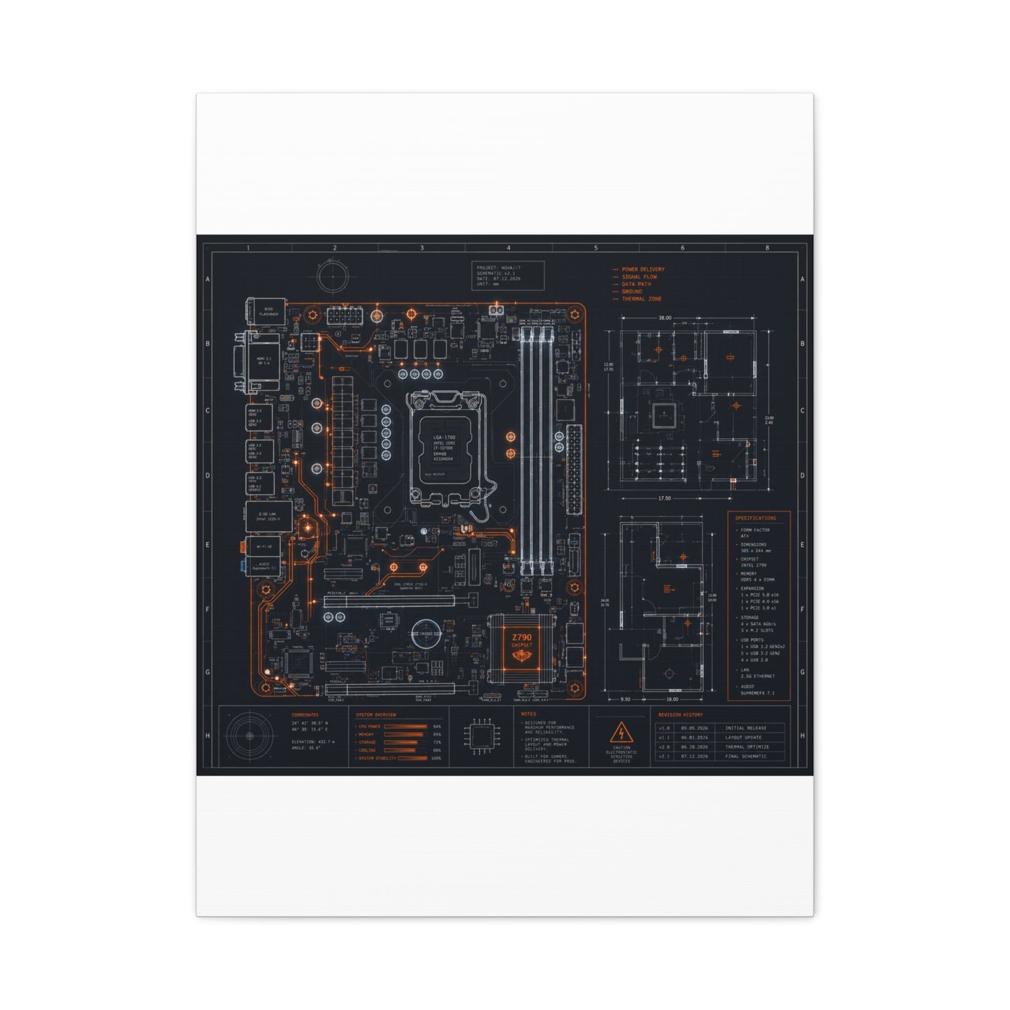 Custom Printed Circuit Board Matte Canvas Wall Art – 60 Sizes, Vertical, Horizontal & Square