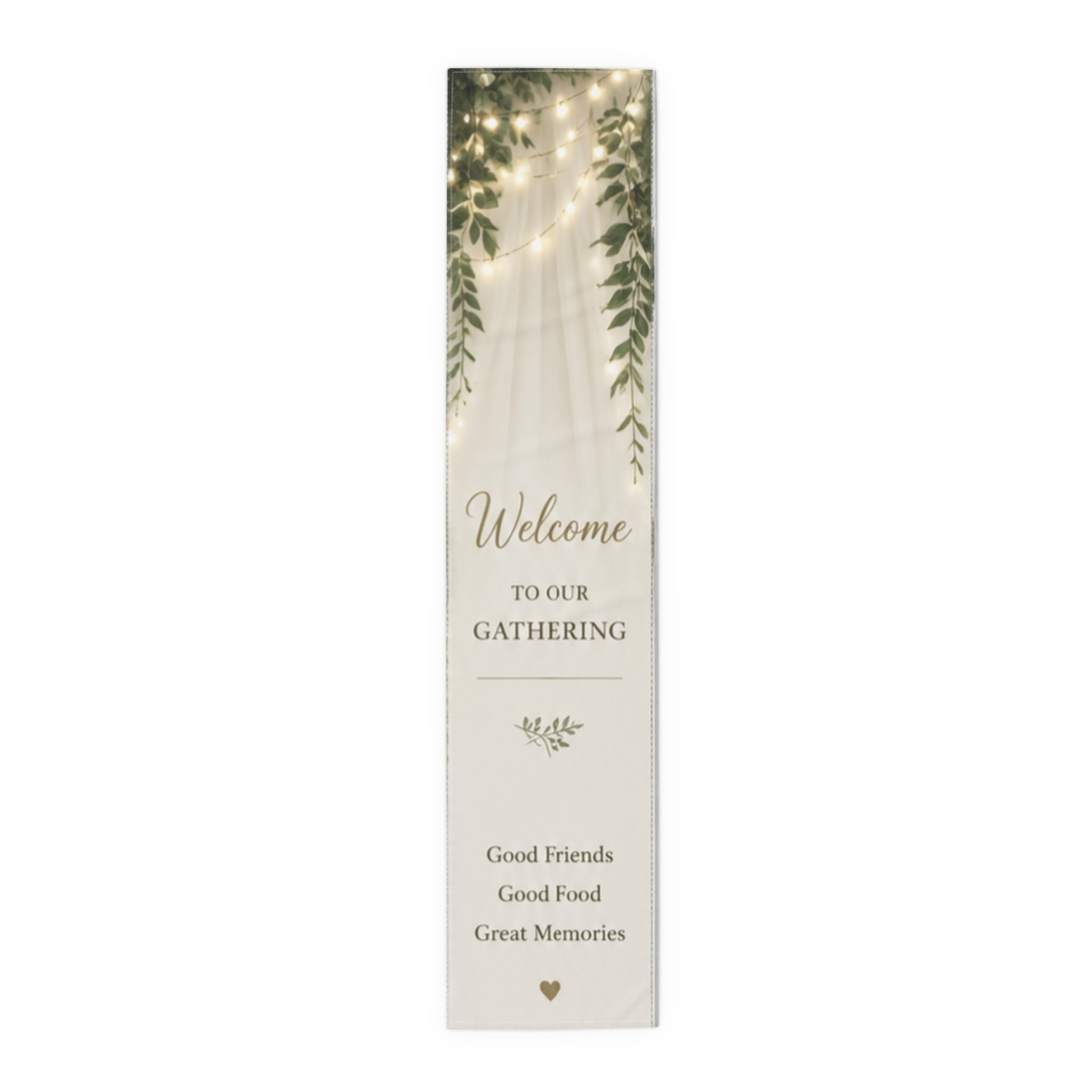 Custom Printed  Welcome to Our Gathering Table Runner — 'Good Friends, Good Food, Great Memories' (Rustic Greenery, Holiday & Family Entertaining)