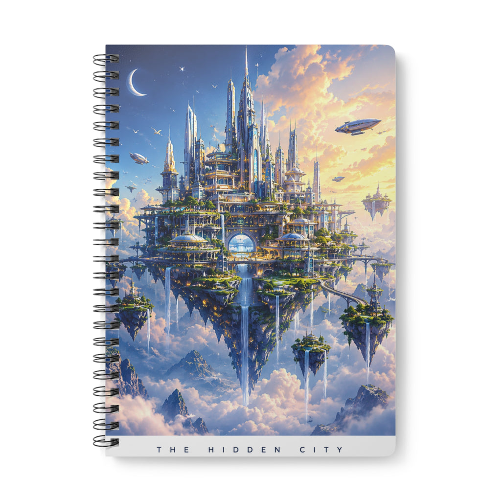 Custom Engraved A5 Wirobound Notebook — "The Hidden City" Fantasy Floating Island Journal