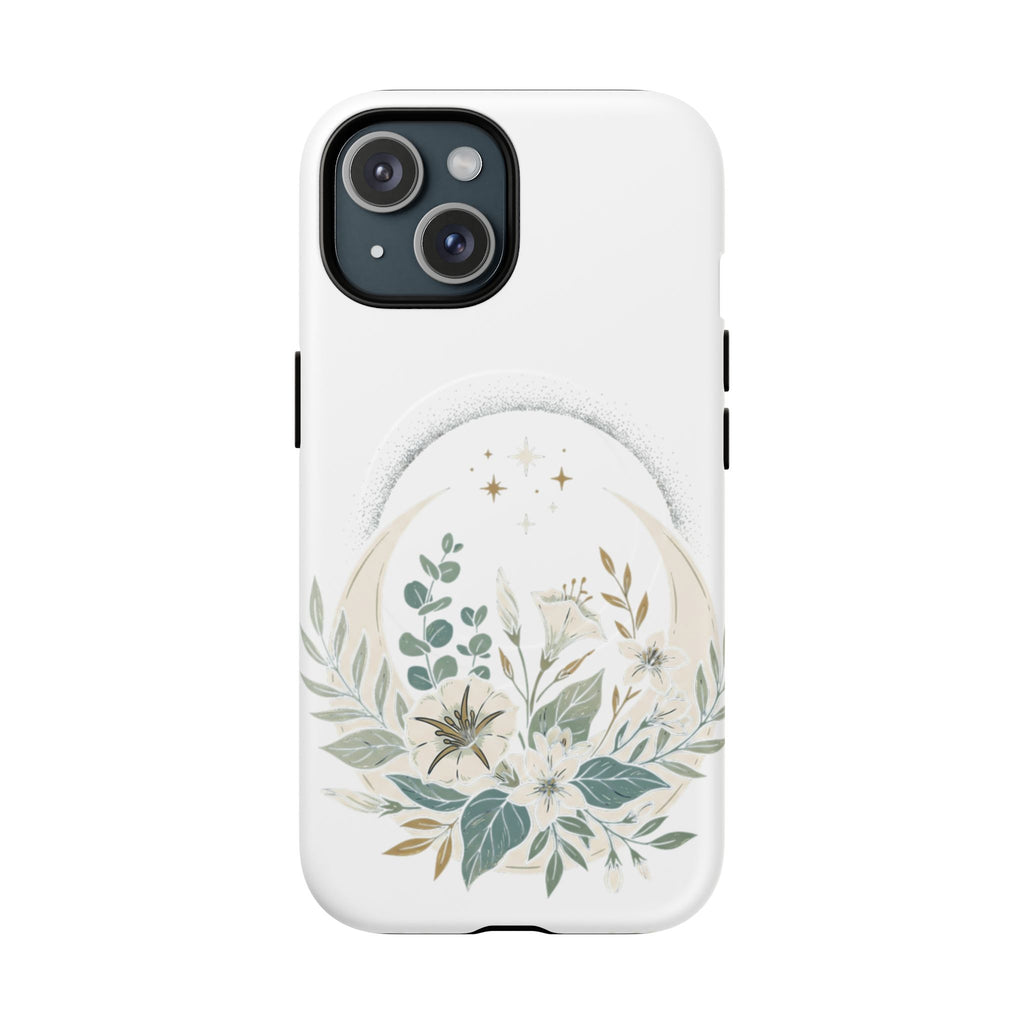 Floral Moon Magnetic Phone Case — Botanical iPhone Tough Case with Ring