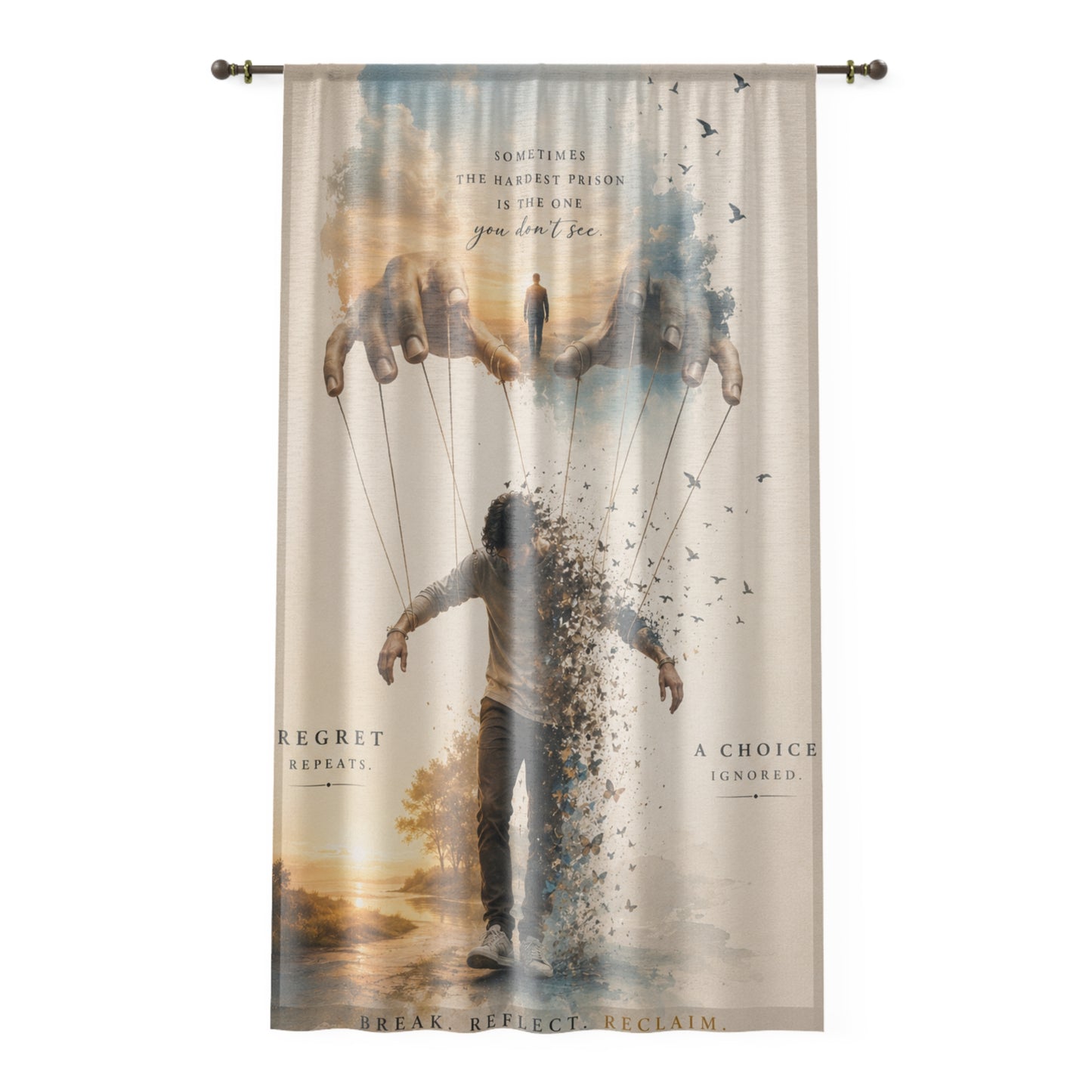 Custom Printed Inspirational Window Curtain — 'Regret or Choice' Motivational Art Panel