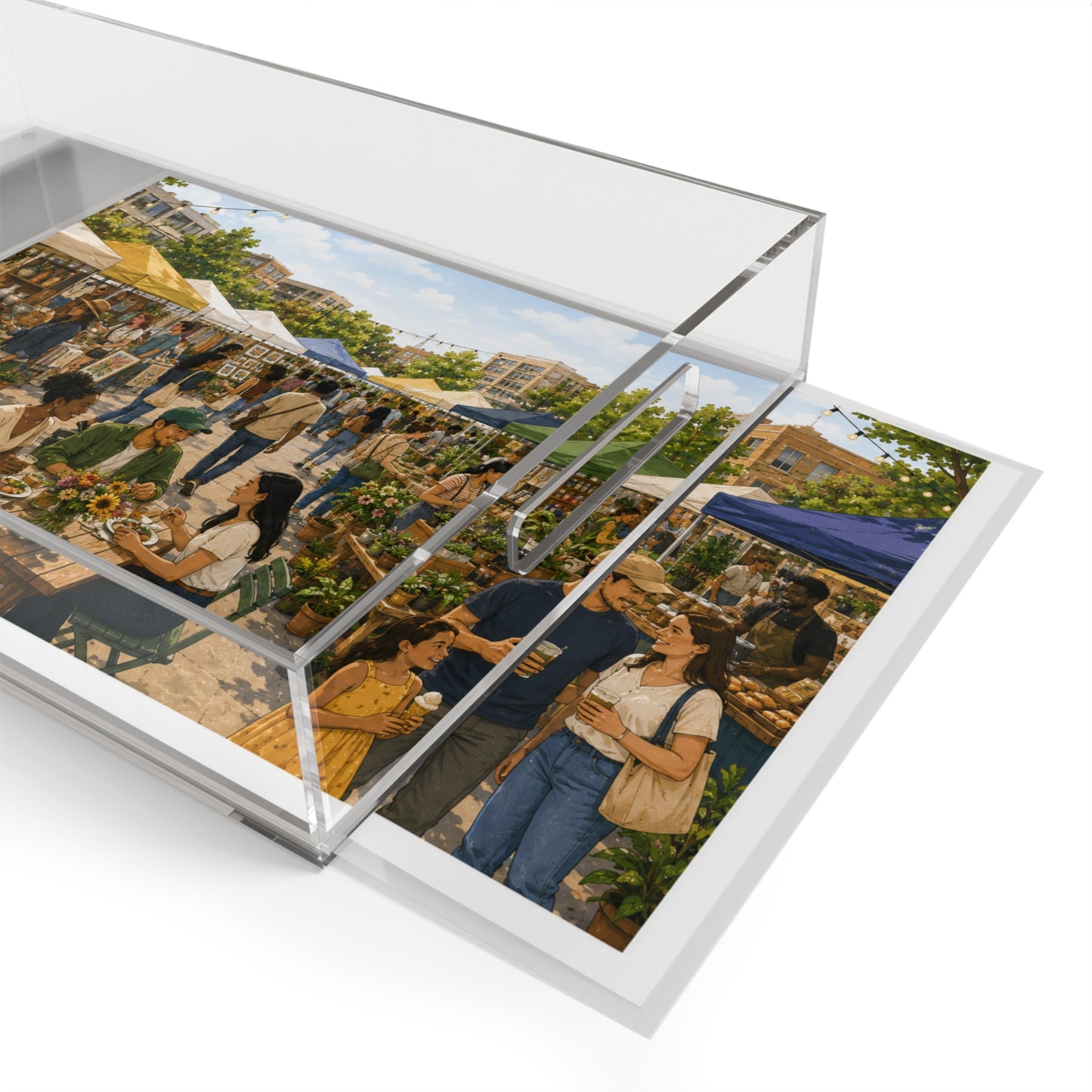 Custom Printed Farmers Market Acrylic Serving Tray — Sunny Outdoor Market Scene