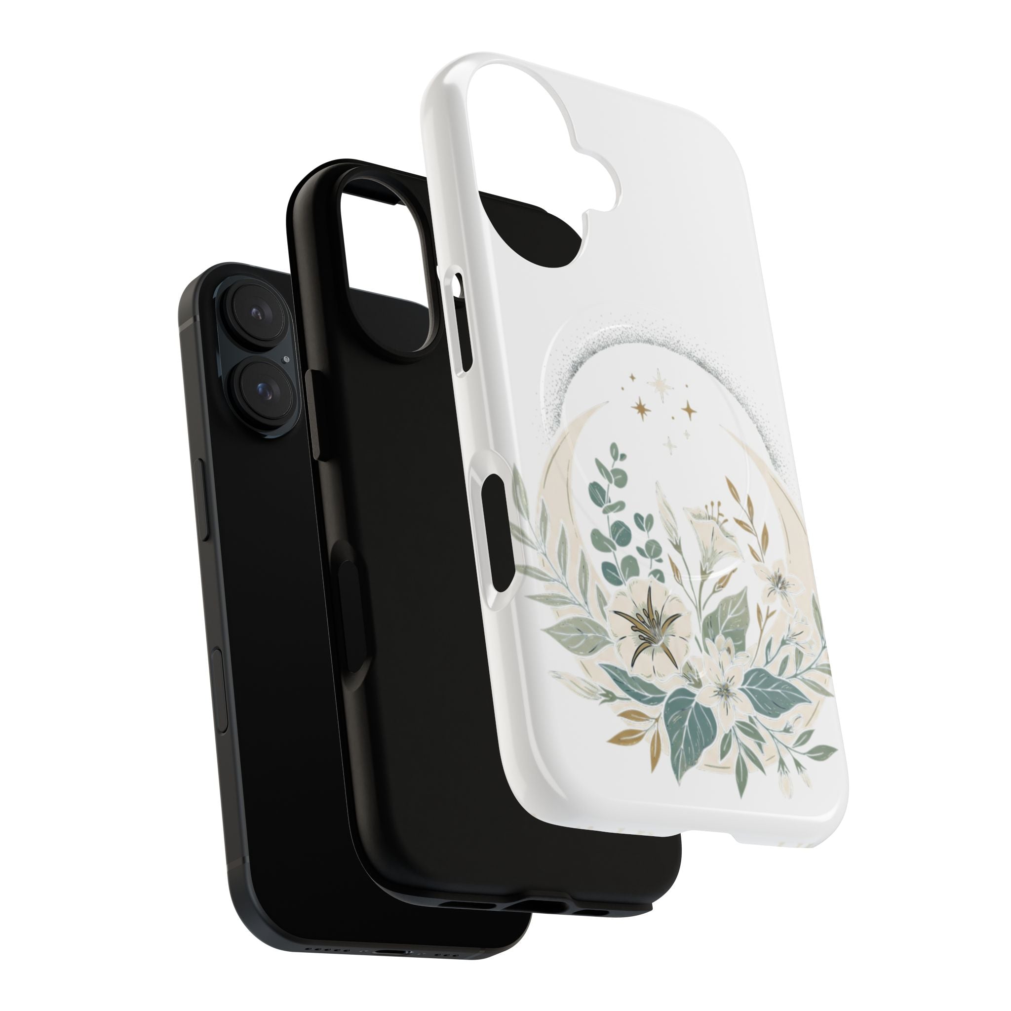 Floral Moon Magnetic Phone Case — Botanical iPhone Tough Case with Ring