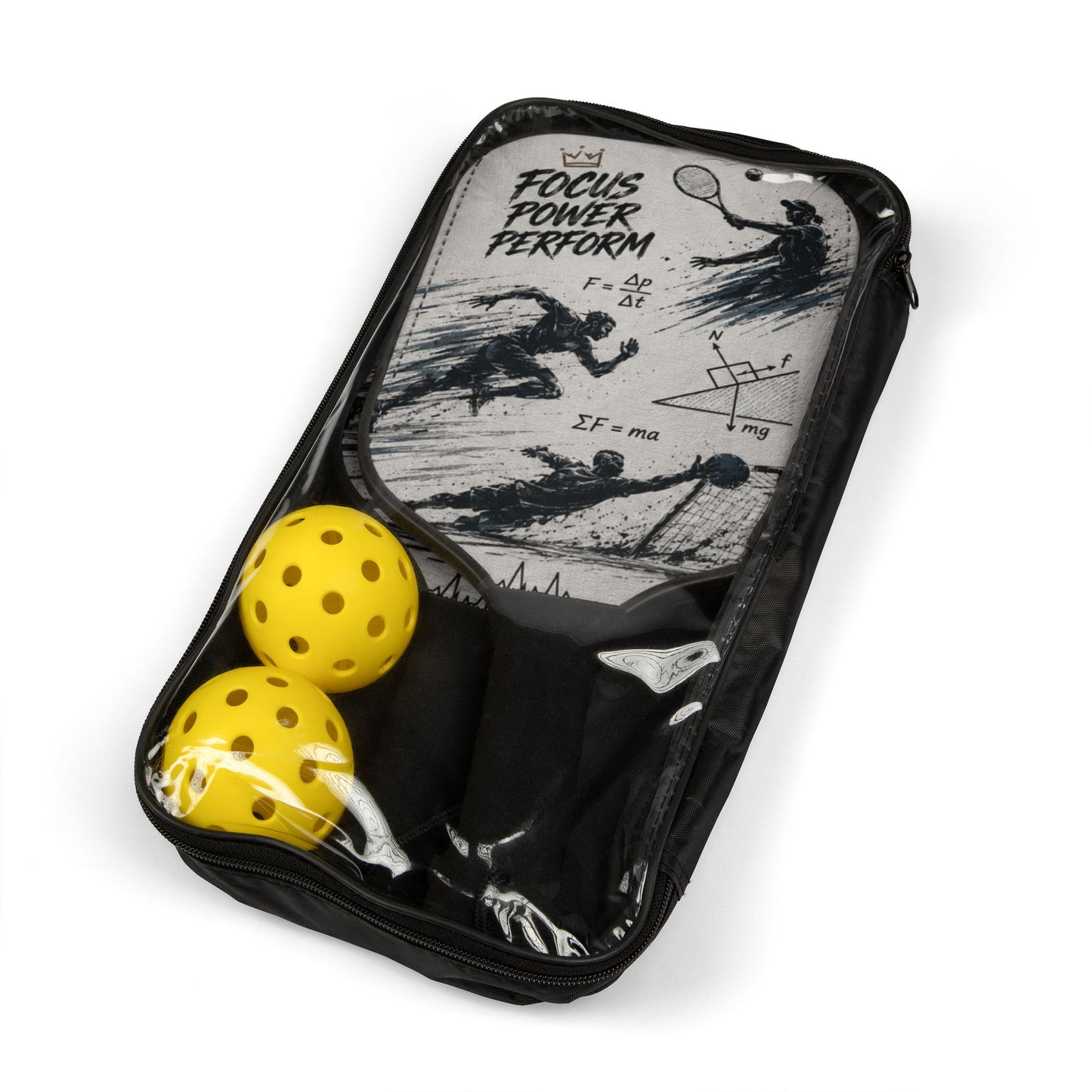 Custom Printed Pickleball Paddles Set – 'Focus Power Perform' Graphic Paddle & 2 Practice Balls