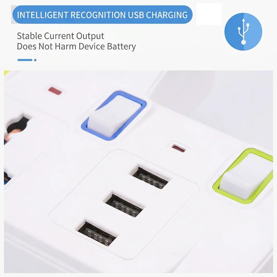 6-In 1 Multi Plug Extension Lead & USB Power Strip - Mayon Finds