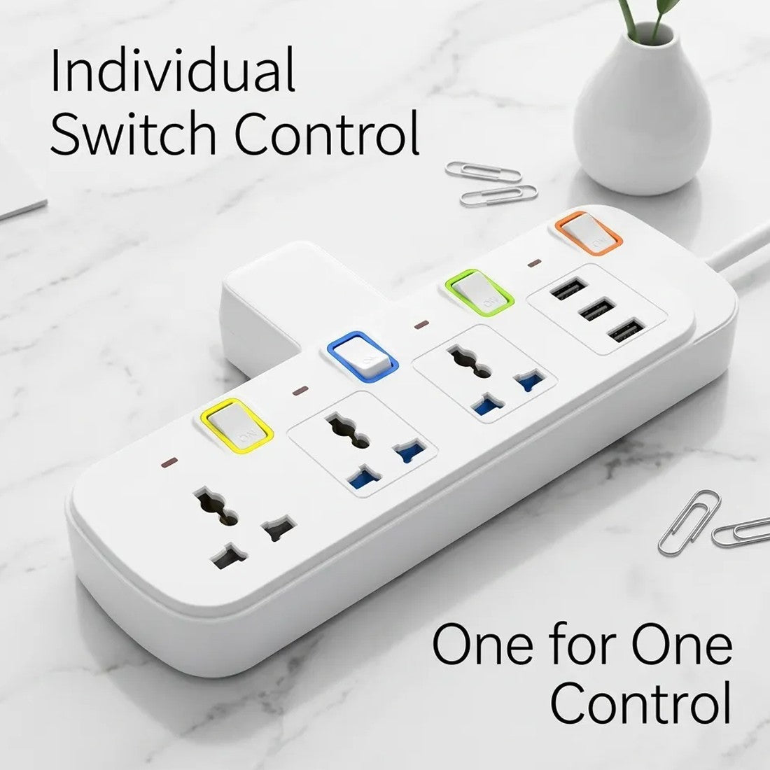 6-In 1 Multi Plug Extension Lead & USB Power Strip - Mayon Finds