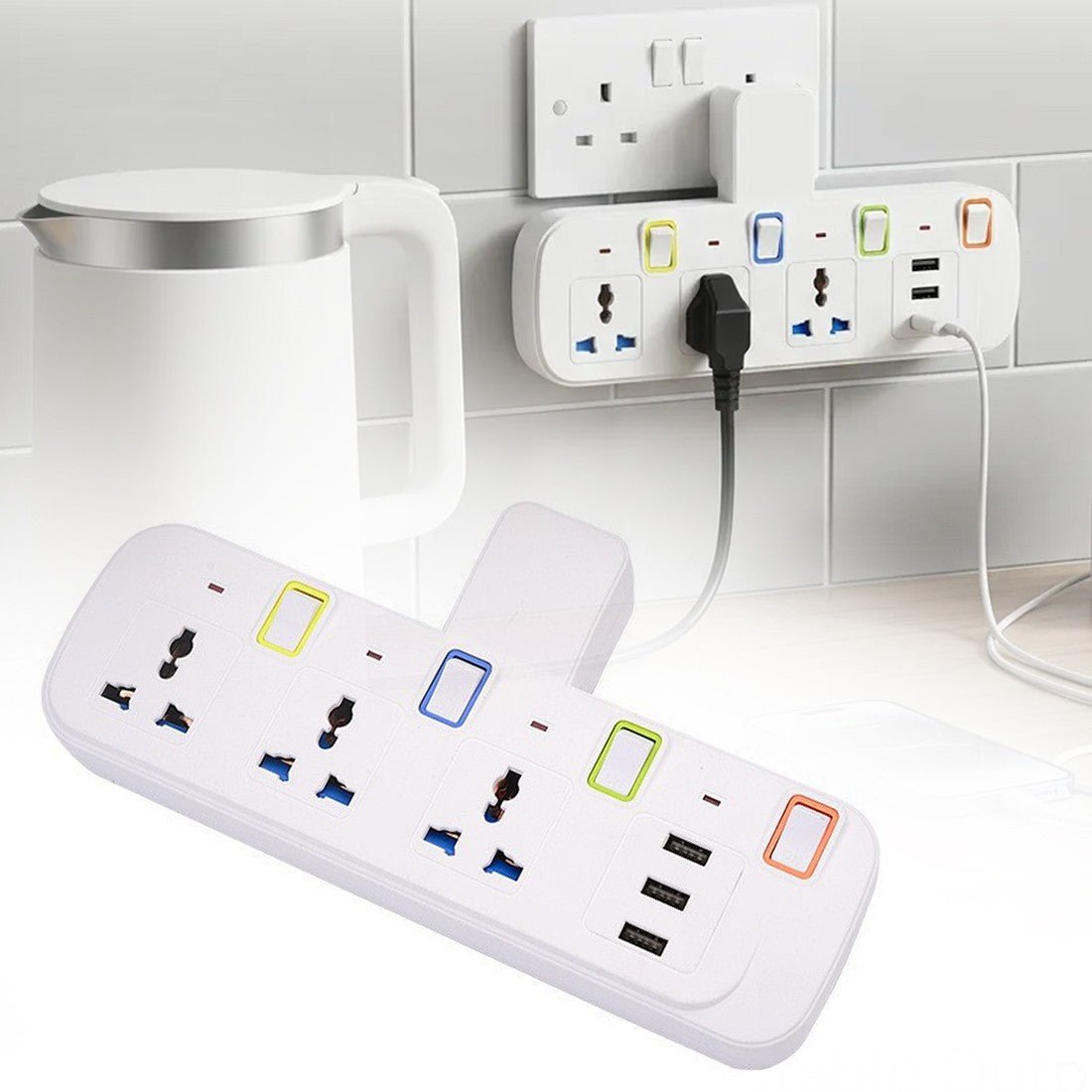 6-In 1 Multi Plug Extension Lead & USB Power Strip - Mayon Finds
